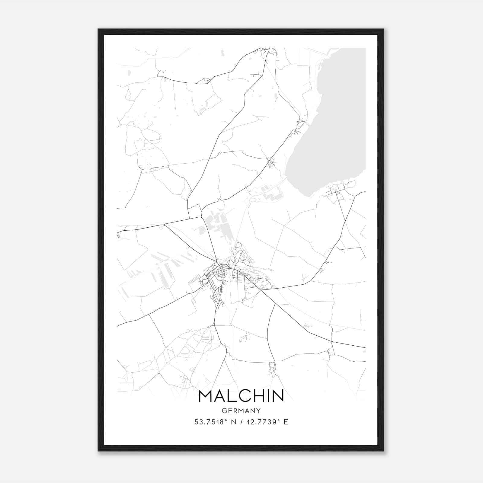 Malchin Germany Map Poster, Modern Home Decor Wall Art Print