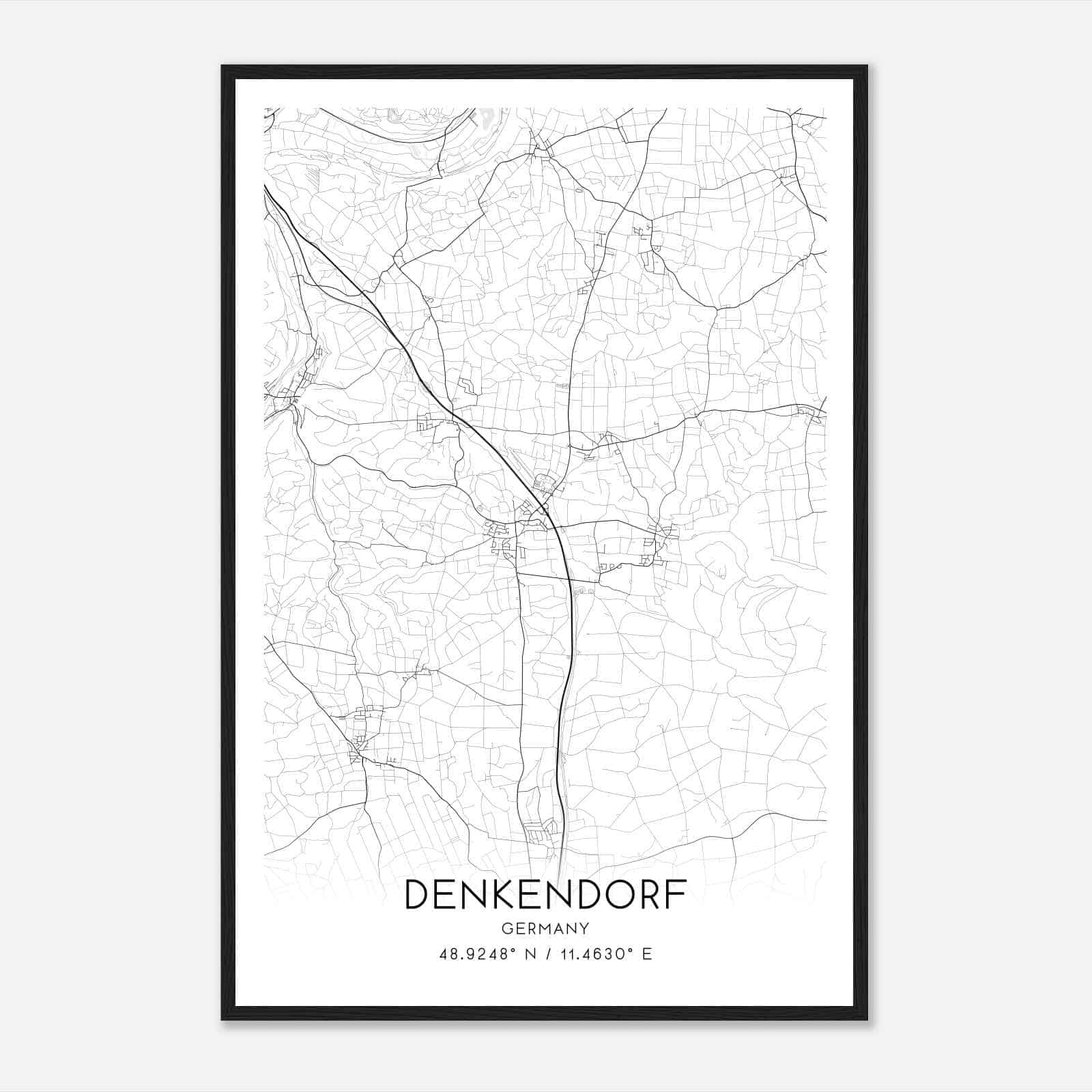 Denkendorf Germany Map Poster, Modern Home Decor Wall Art Print