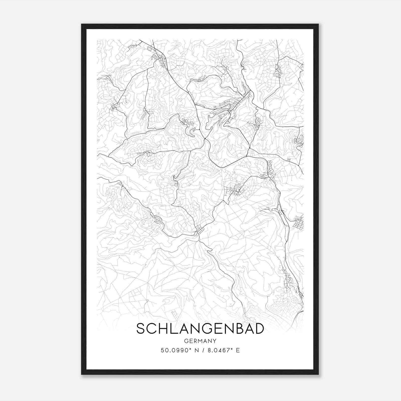 Schlangenbad Germany Map Poster, Modern Home Decor Wall Art Print