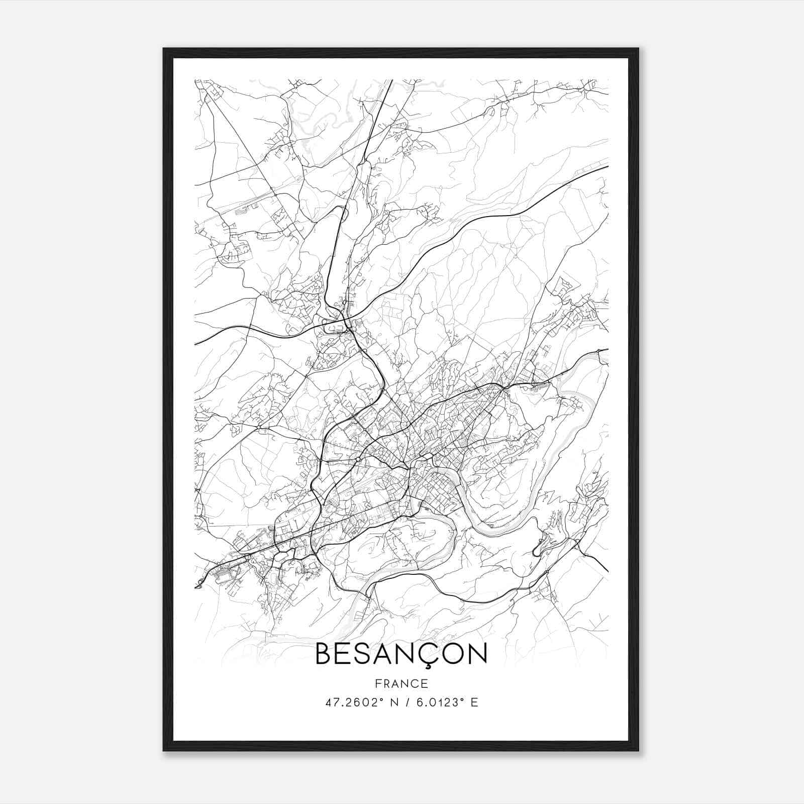 Besancon France Map Poster, Modern Home Decor Wall Art Print