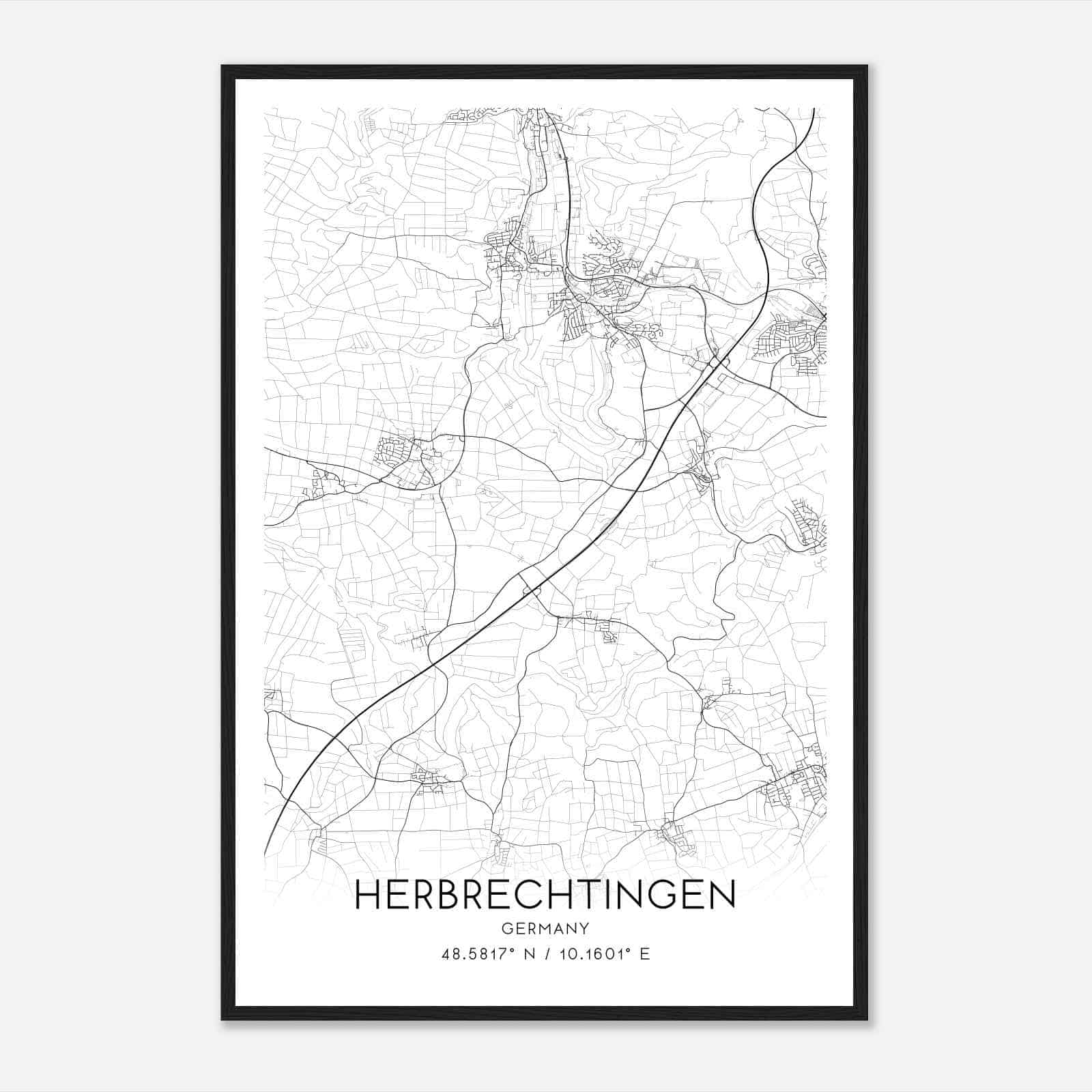 Herbrechtingen Germany Map Poster, Modern Home Decor Wall Art Print