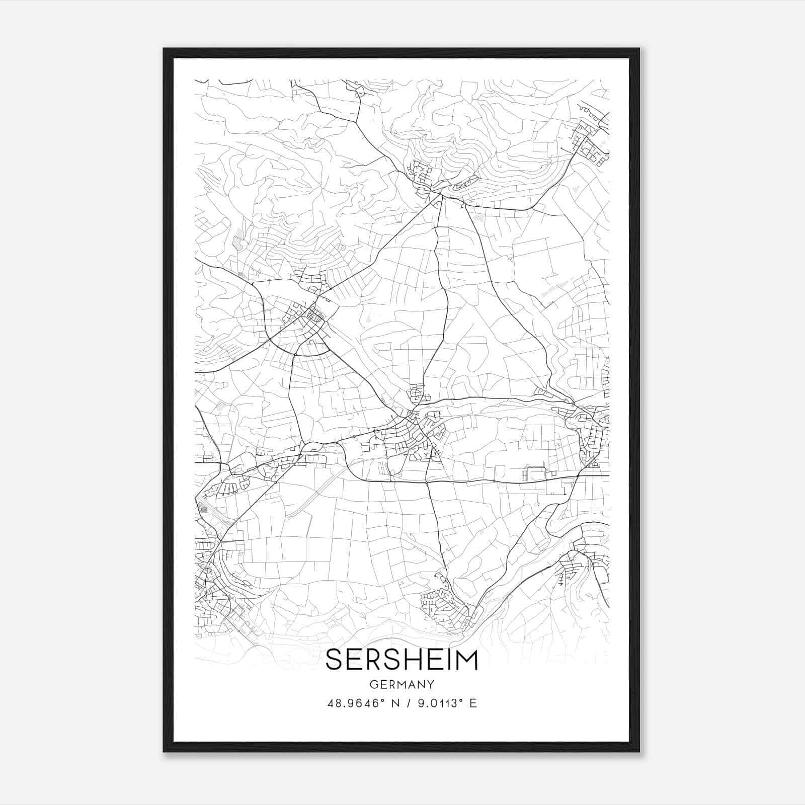 Sersheim Germany Map Poster, Modern Home Decor Wall Art Print