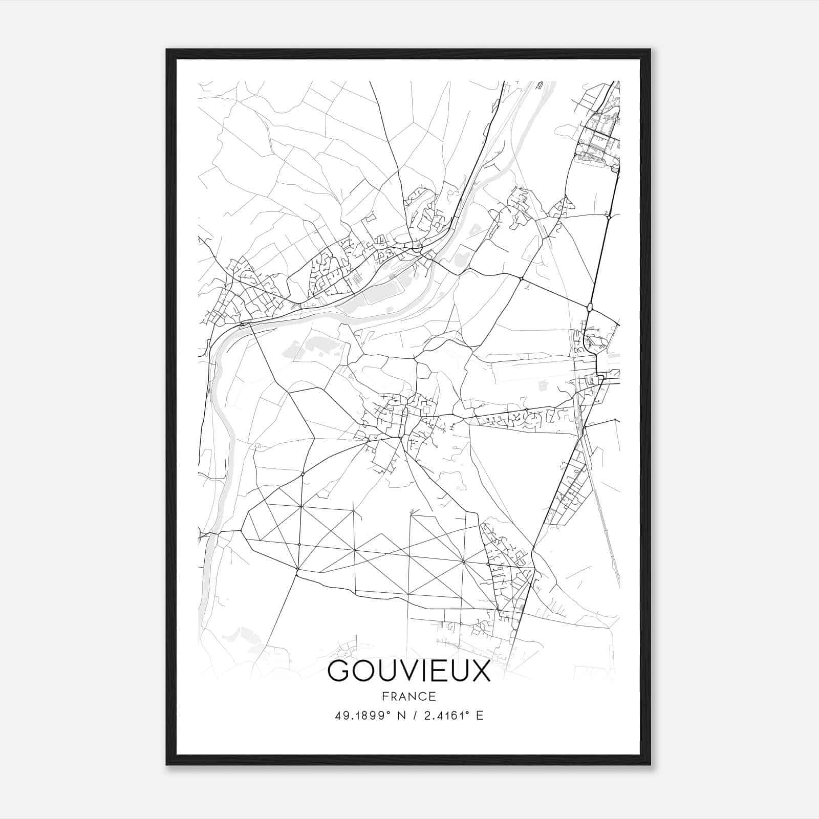 Gouvieux France Map Poster, Modern Home Decor Wall Art Print