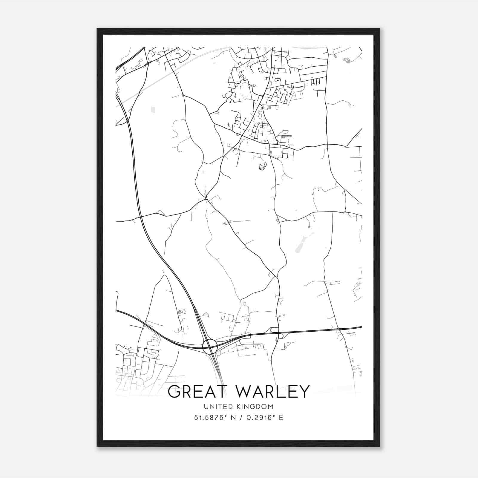 Great Warley Street United Kingdom Map Poster, Modern Home Decor Wall Art Print