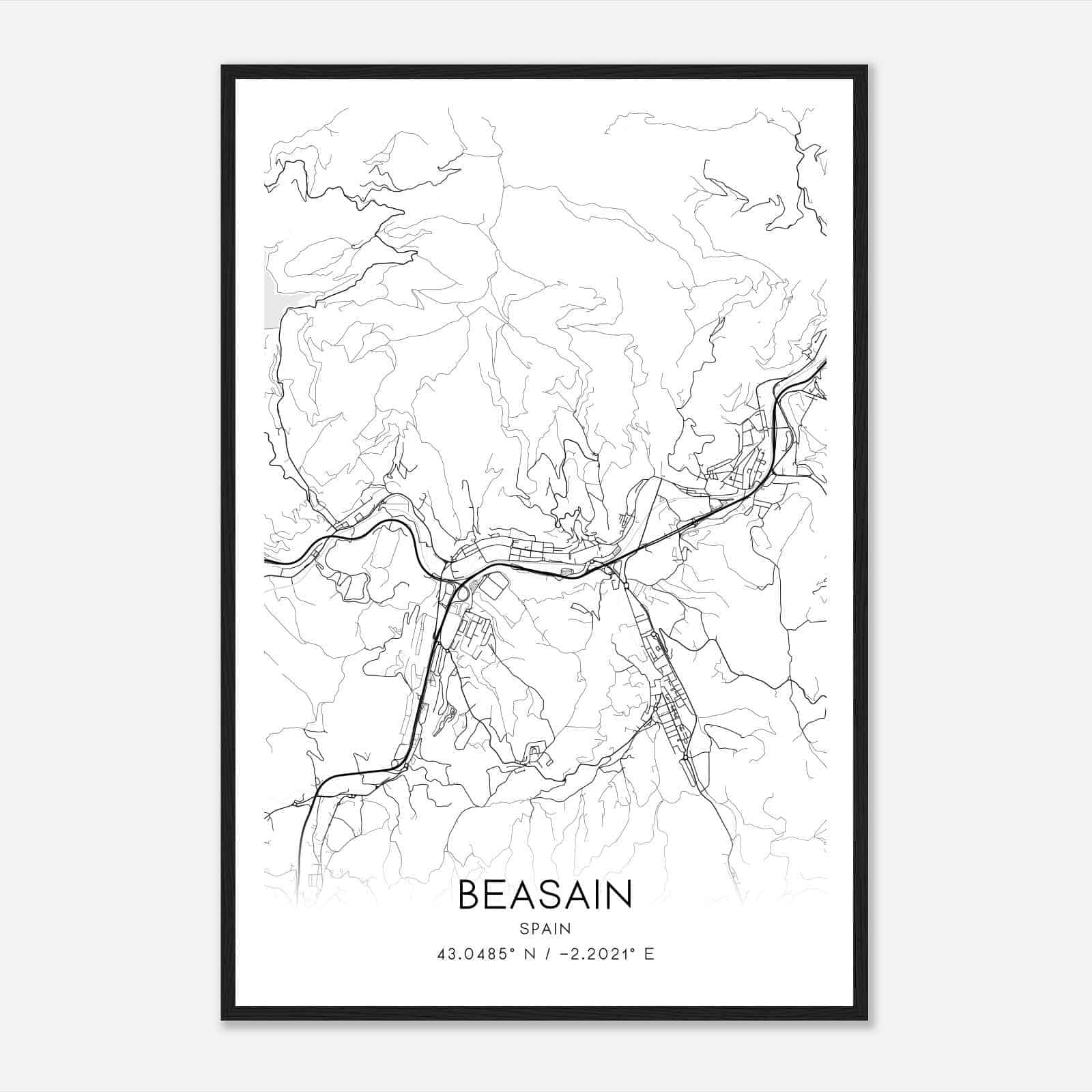 Beasain Spain Map Poster, Modern Home Decor Wall Art Print