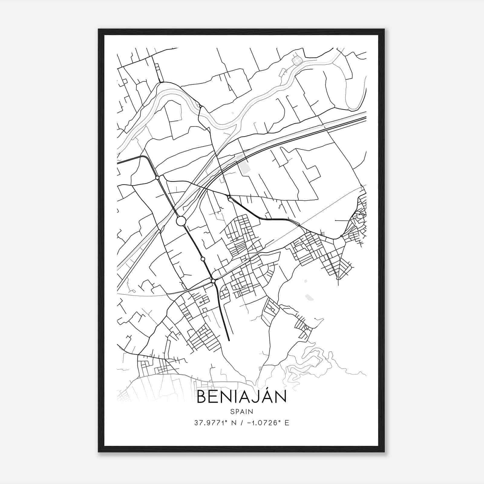 Beniajan Spain Map Poster, Modern Home Decor Wall Art Print
