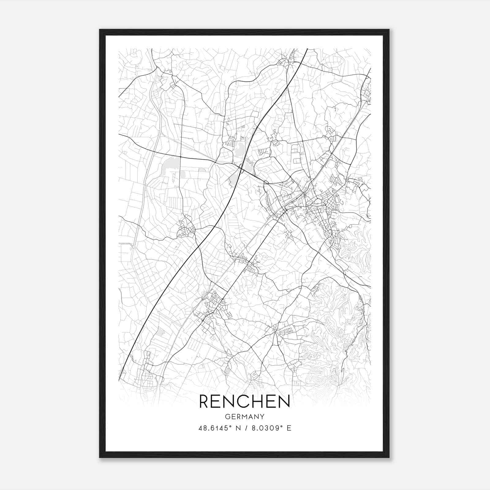 Renchen Germany Map Poster, Modern Home Decor Wall Art Print
