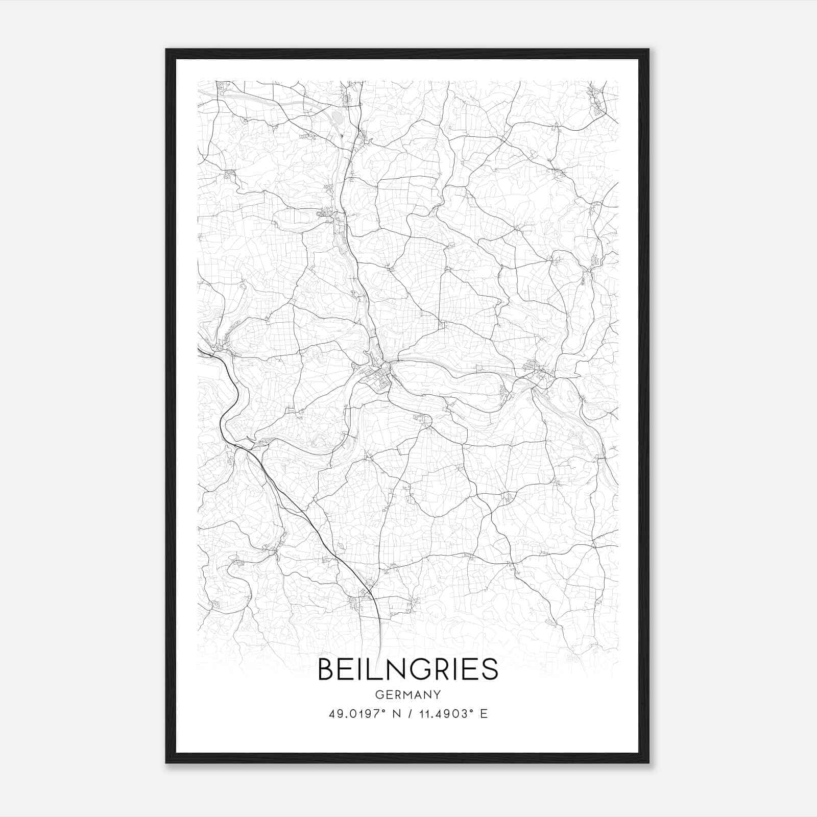 Beilngries Germany Map Poster, Modern Home Decor Wall Art Print