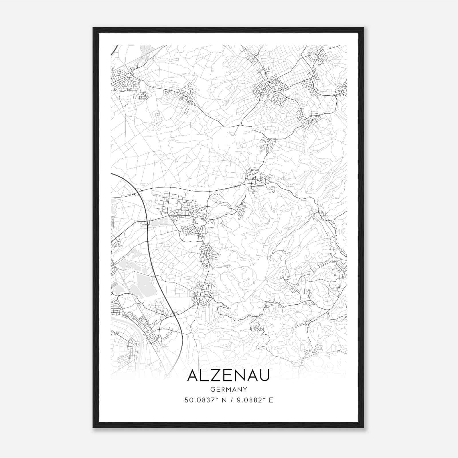 Alzenau in Unterfranken Germany Map Poster, Modern Home Decor Wall Art Print