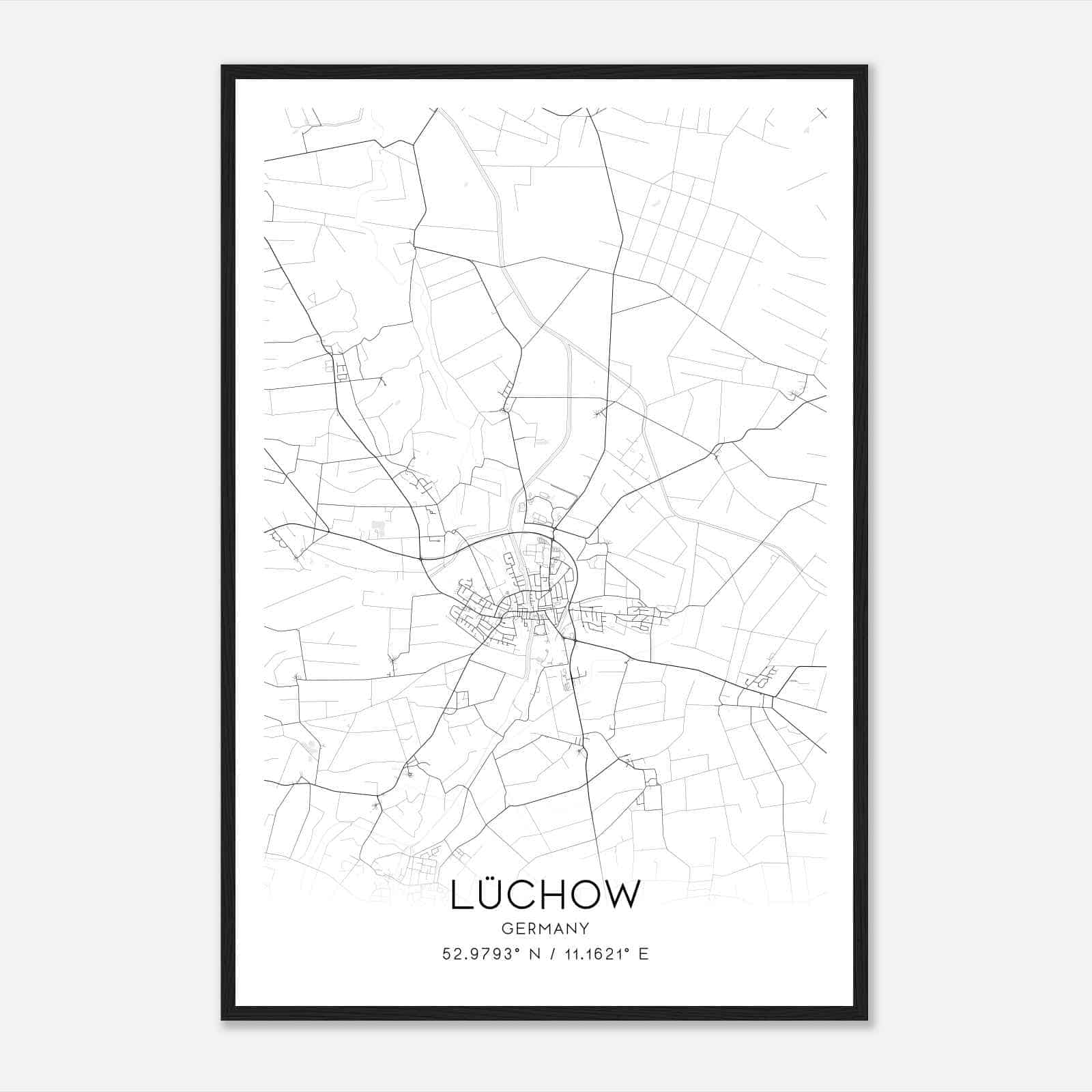 Luchow Germany Map Poster, Modern Home Decor Wall Art Print