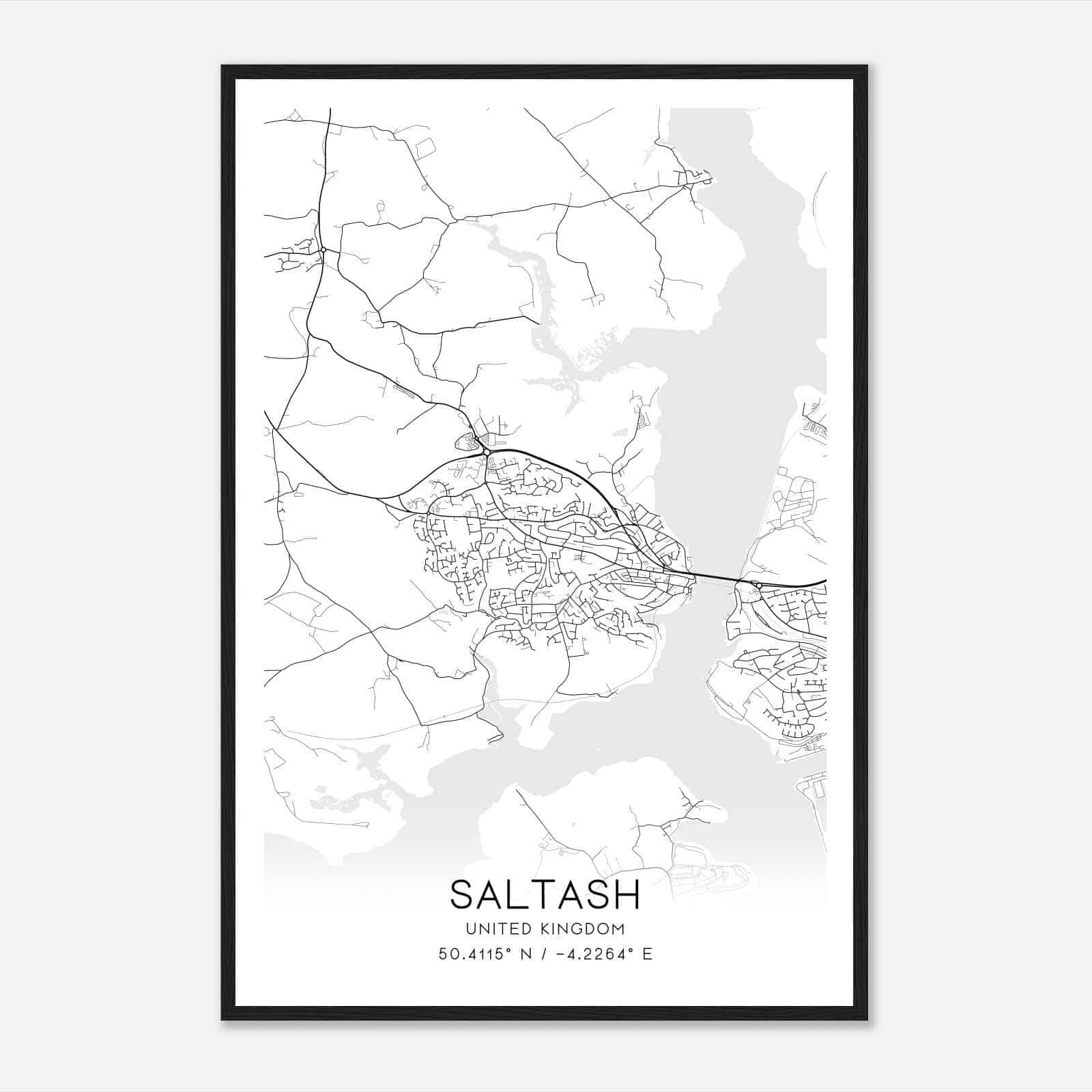 Saltash United Kingdom Map Poster, Modern Home Decor Wall Art Print