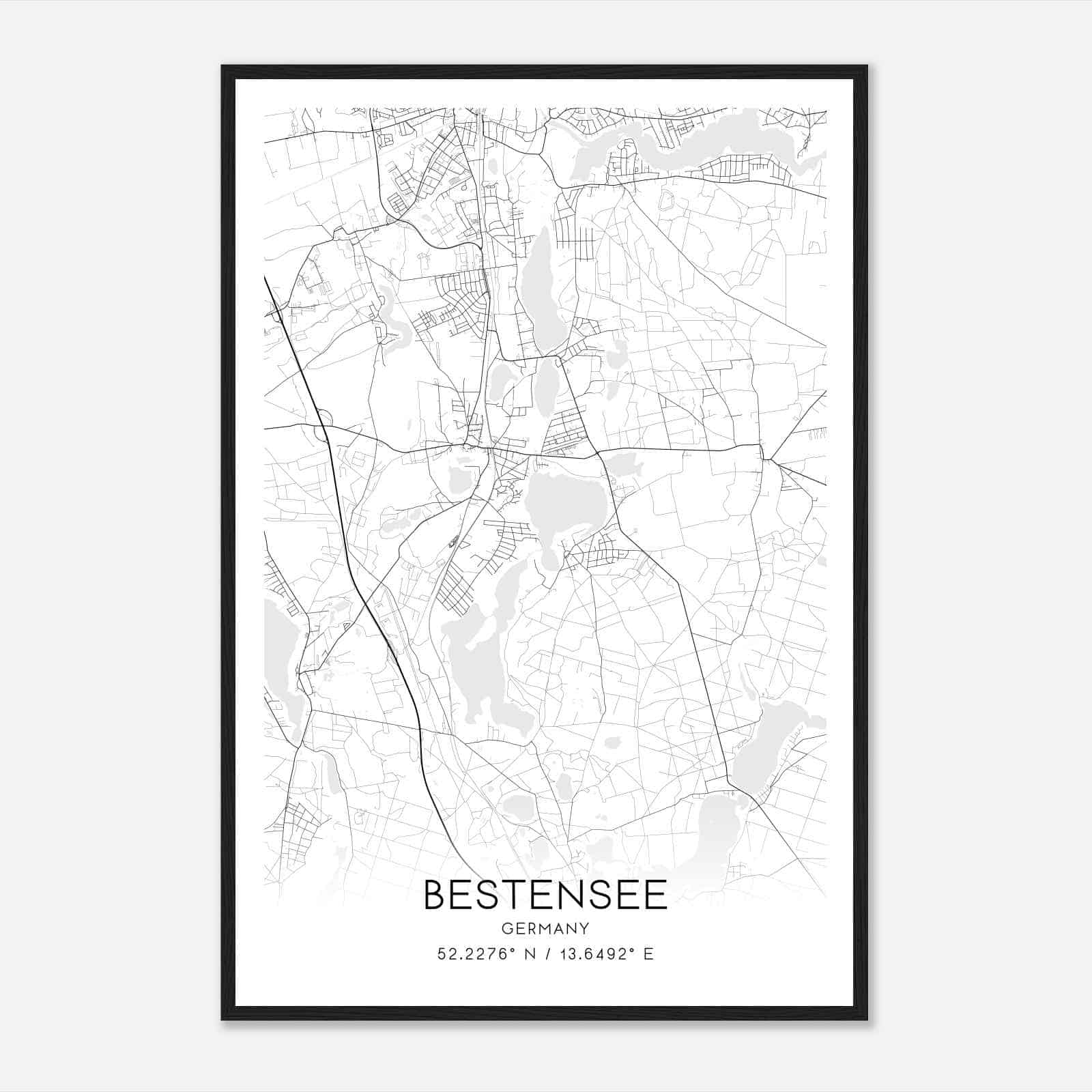 Bestensee Germany Map Poster, Modern Home Decor Wall Art Print