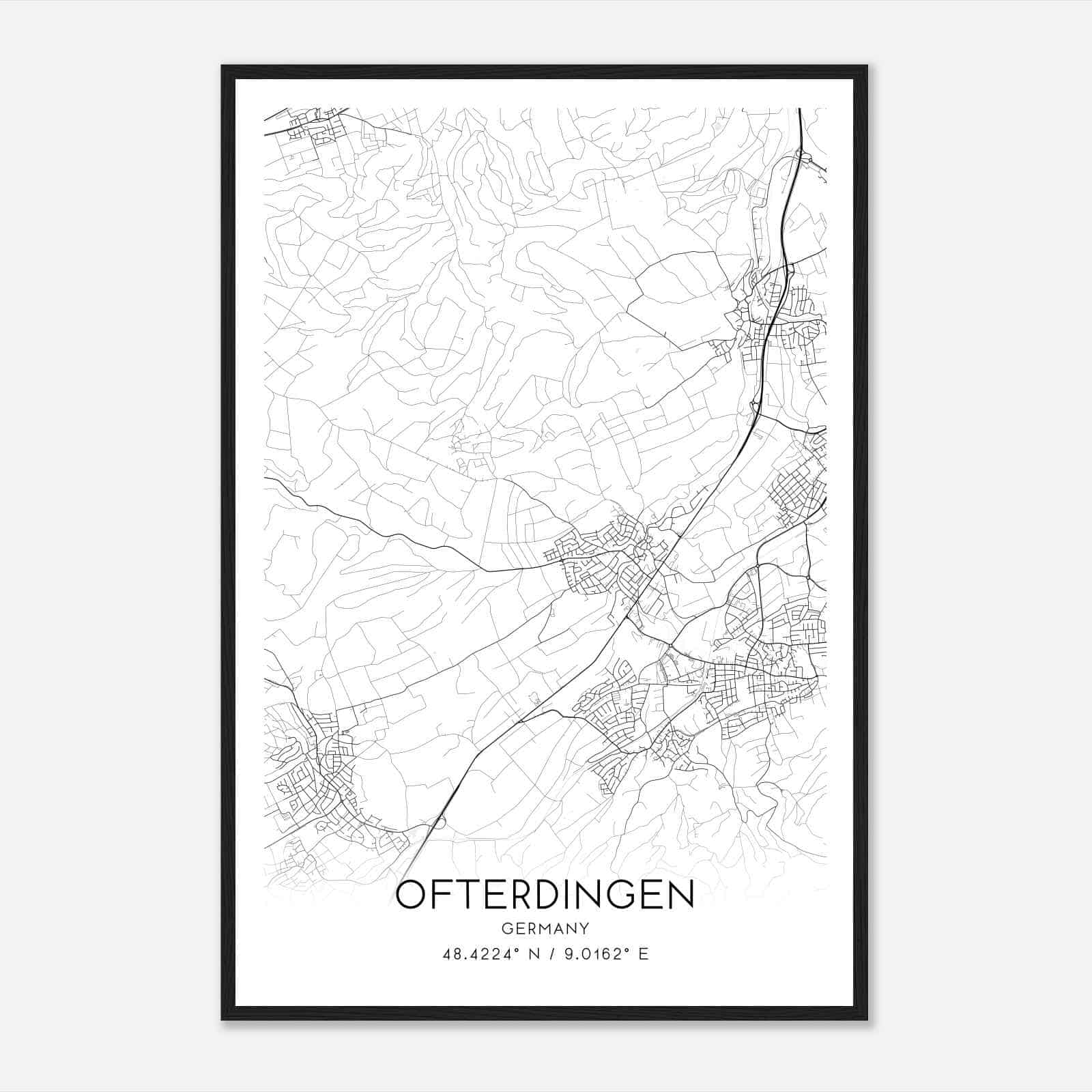 Ofterdingen Germany Map Poster, Modern Home Decor Wall Art Print