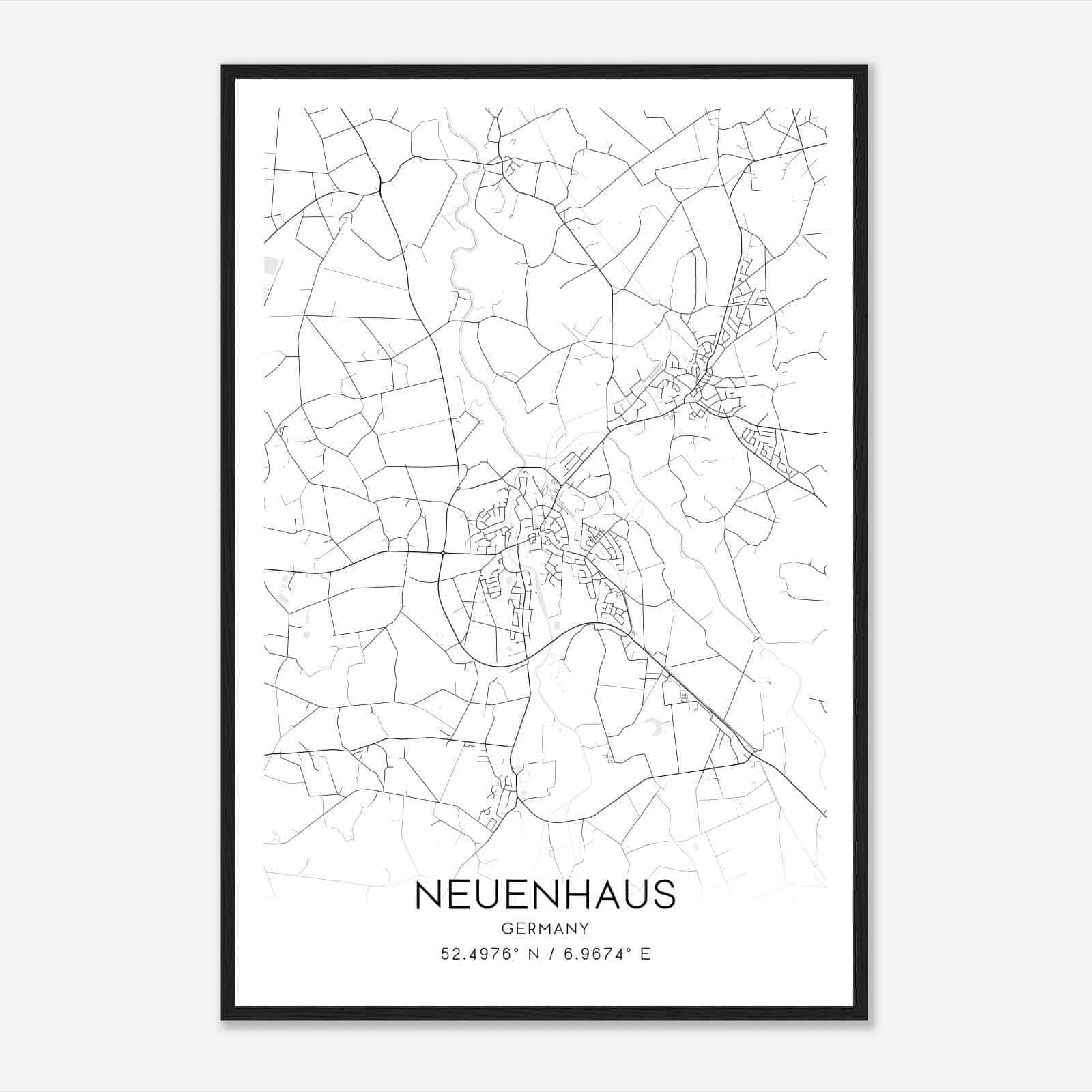 Neuenhaus Germany Map Poster, Modern Home Decor Wall Art Print