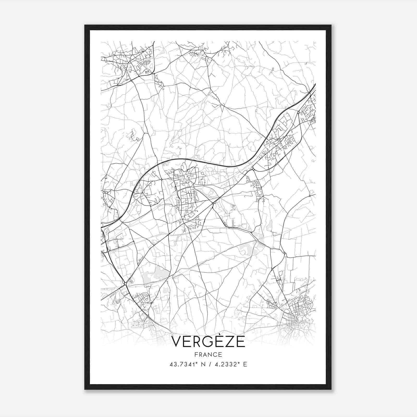 Vergeze France Map Poster, Modern Home Decor Wall Art Print