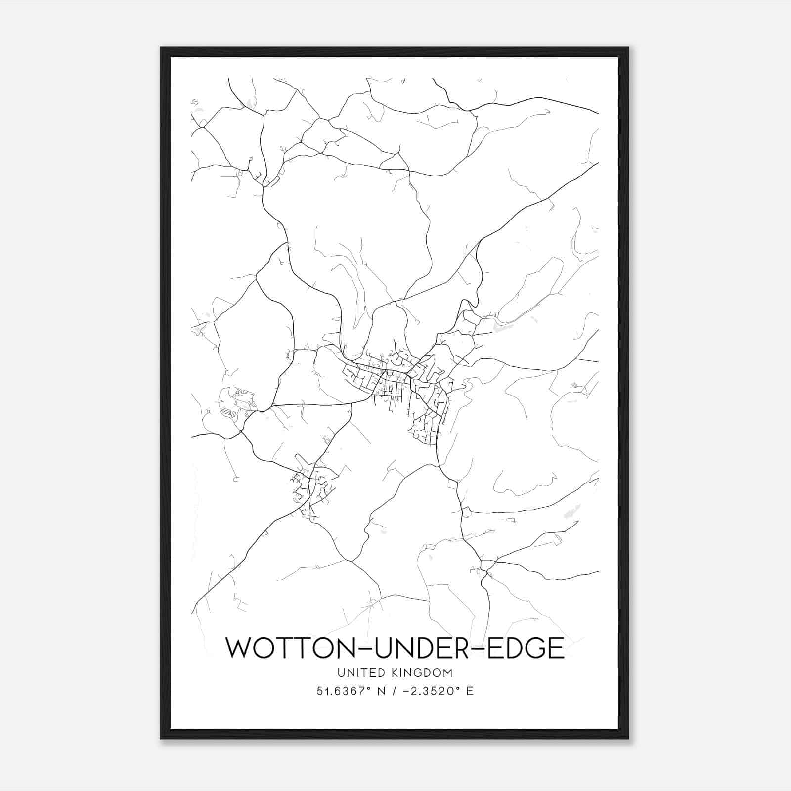 Wotton-under-Edge United Kingdom Map Poster, Modern Home Decor Wall Art Print