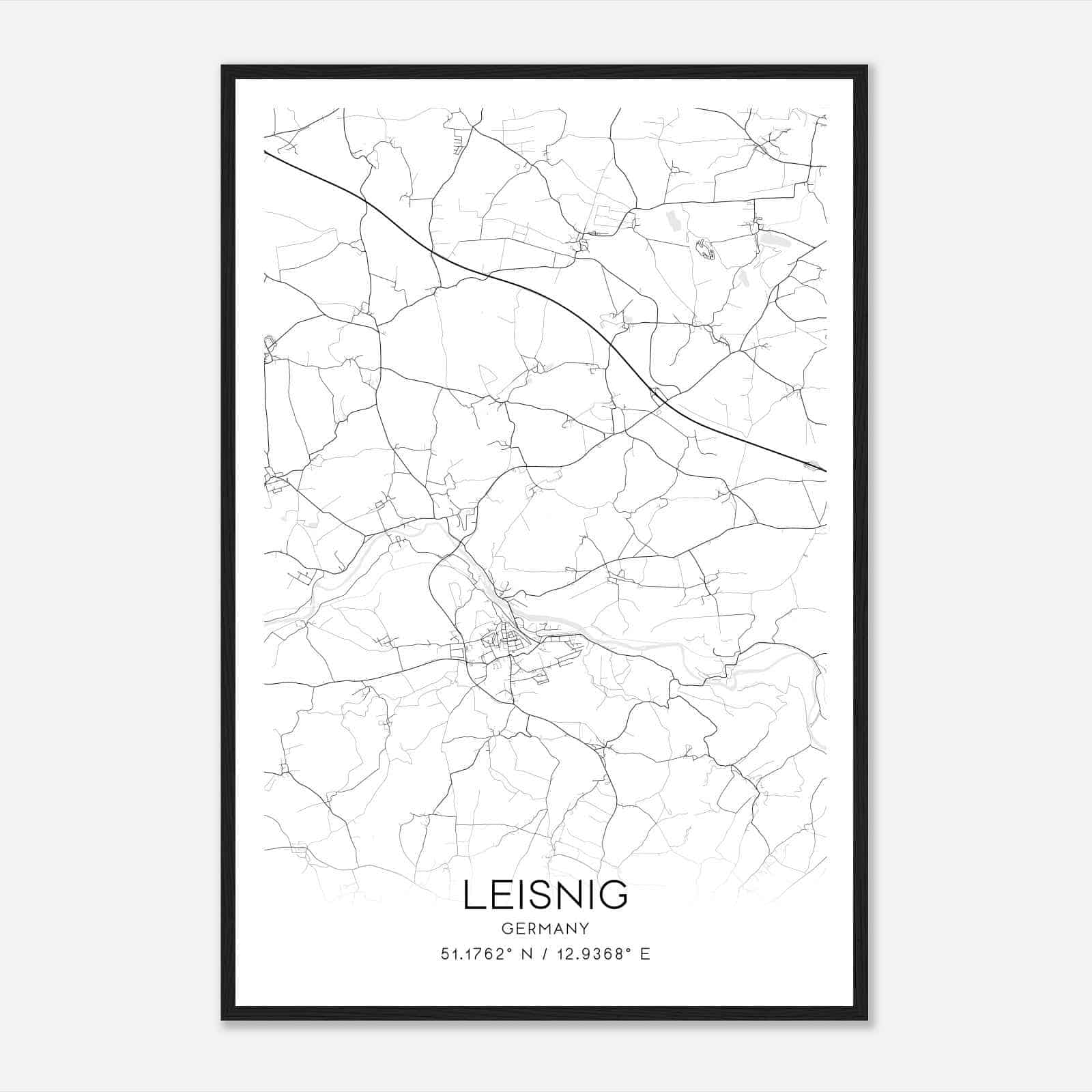 Leisnig Germany Map Poster, Modern Home Decor Wall Art Print