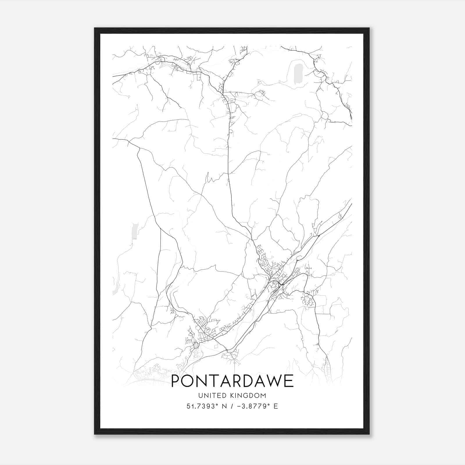 Pontardawe United Kingdom Map Poster, Modern Home Decor Wall Art Print