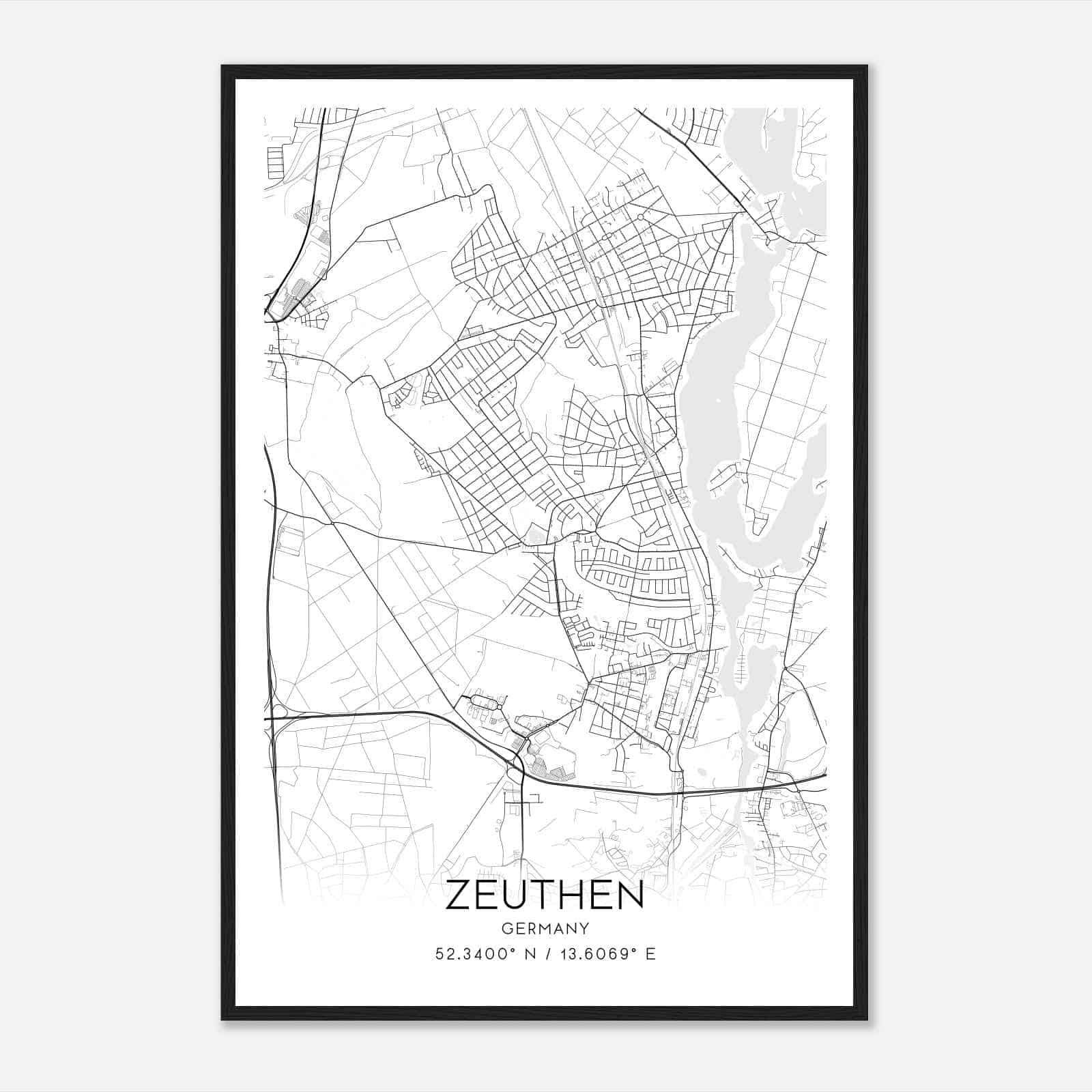 Zeuthen Germany Map Poster, Modern Home Decor Wall Art Print