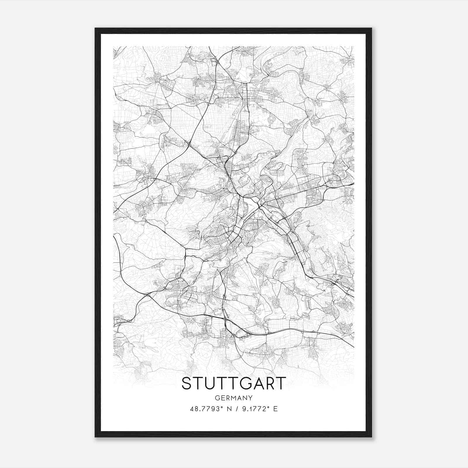 Stuttgart Germany Map Poster, Modern Home Decor Wall Art Print