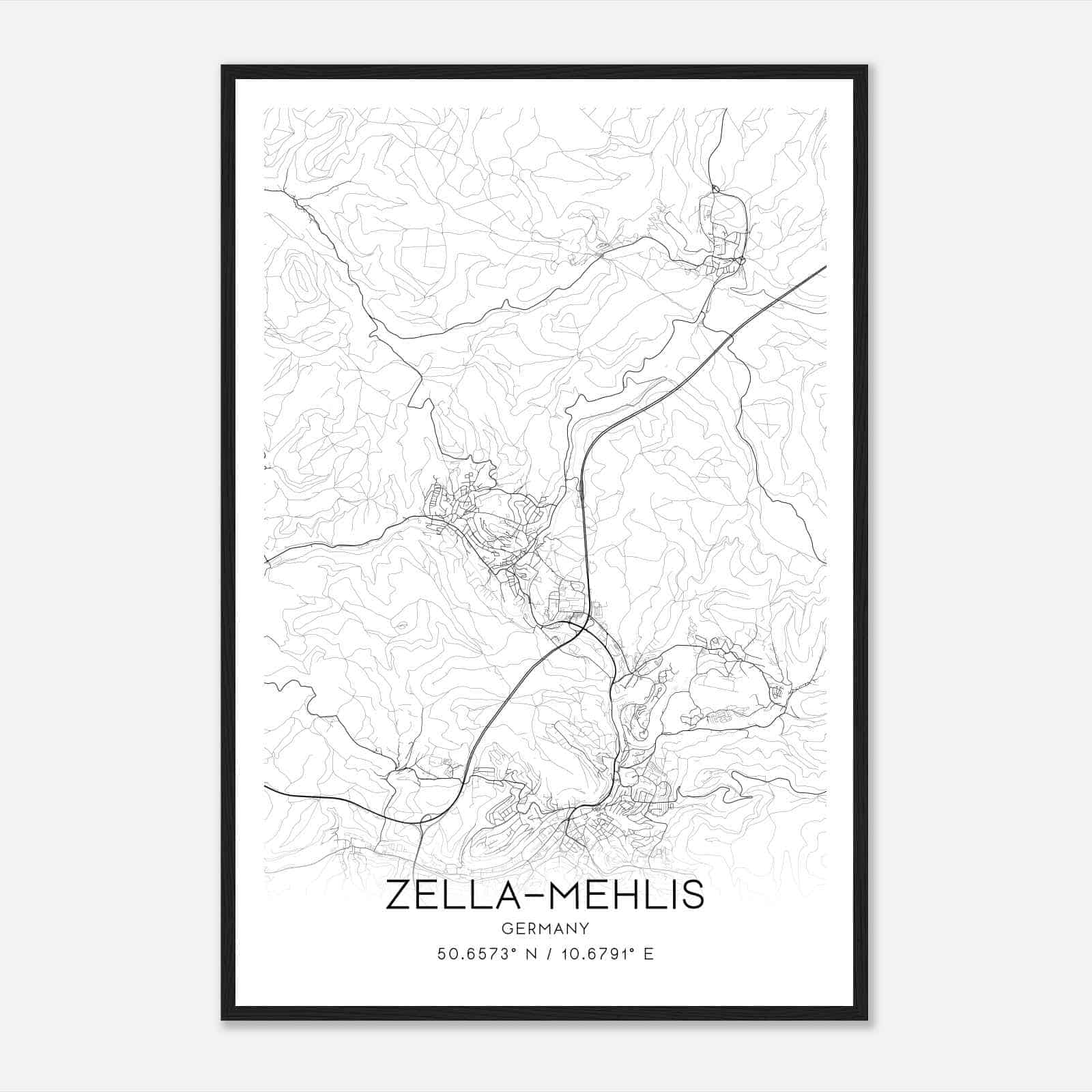 Zella-Mehlis Germany Map Poster, Modern Home Decor Wall Art Print
