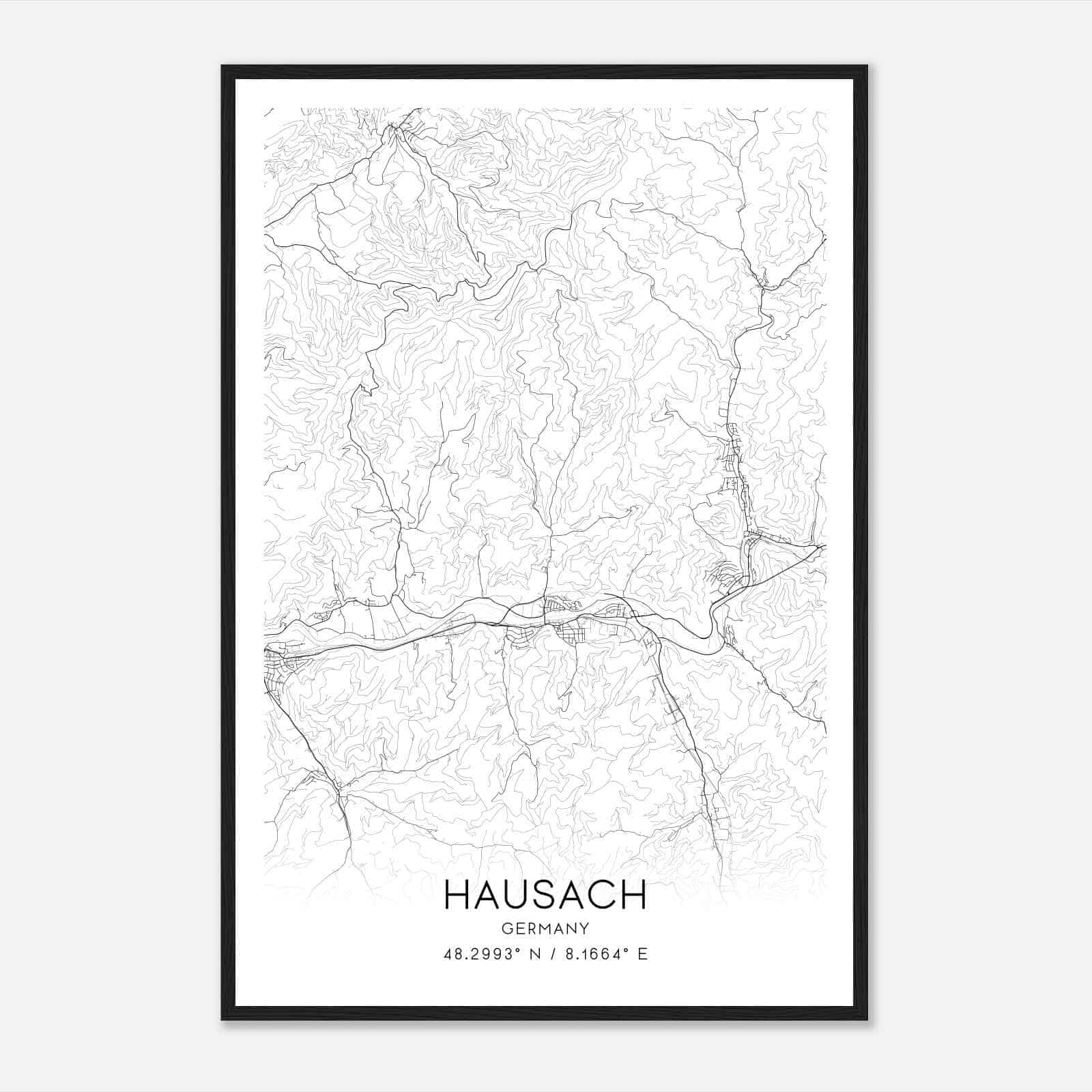 Hausach Germany Map Poster, Modern Home Decor Wall Art Print