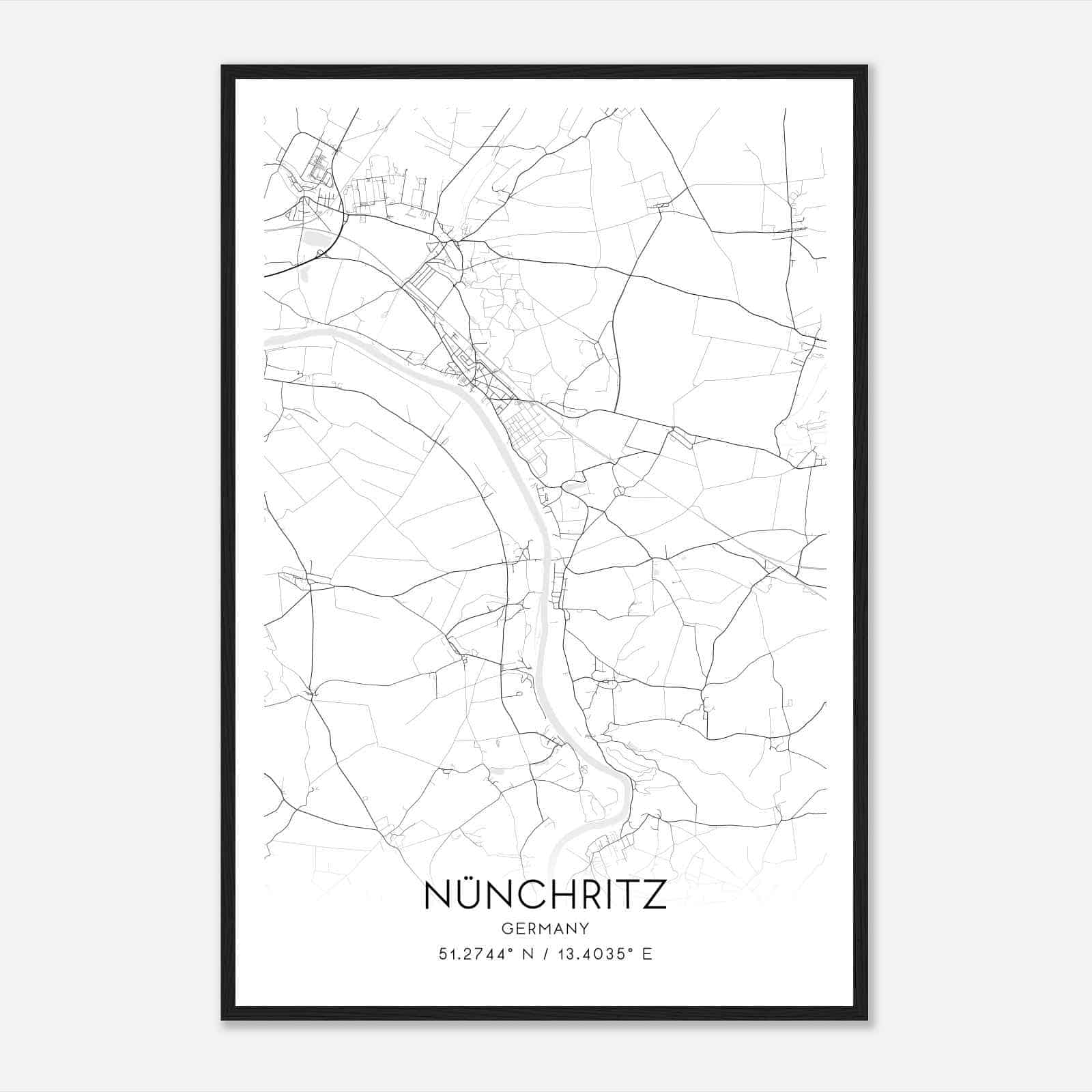 Nunchritz Germany Map Poster, Modern Home Decor Wall Art Print