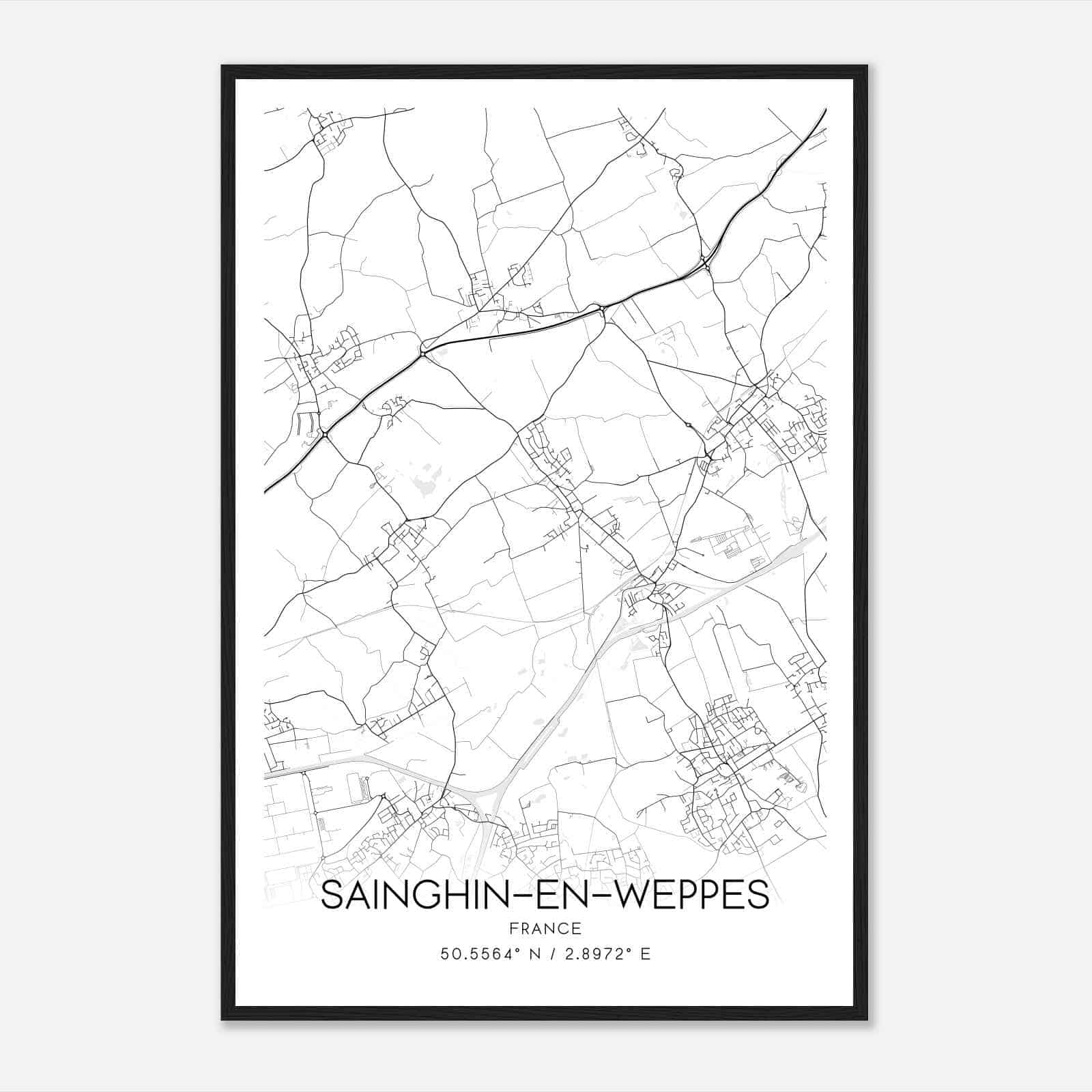 Sainghin-en-Weppes France Map Poster, Modern Home Decor Wall Art Print