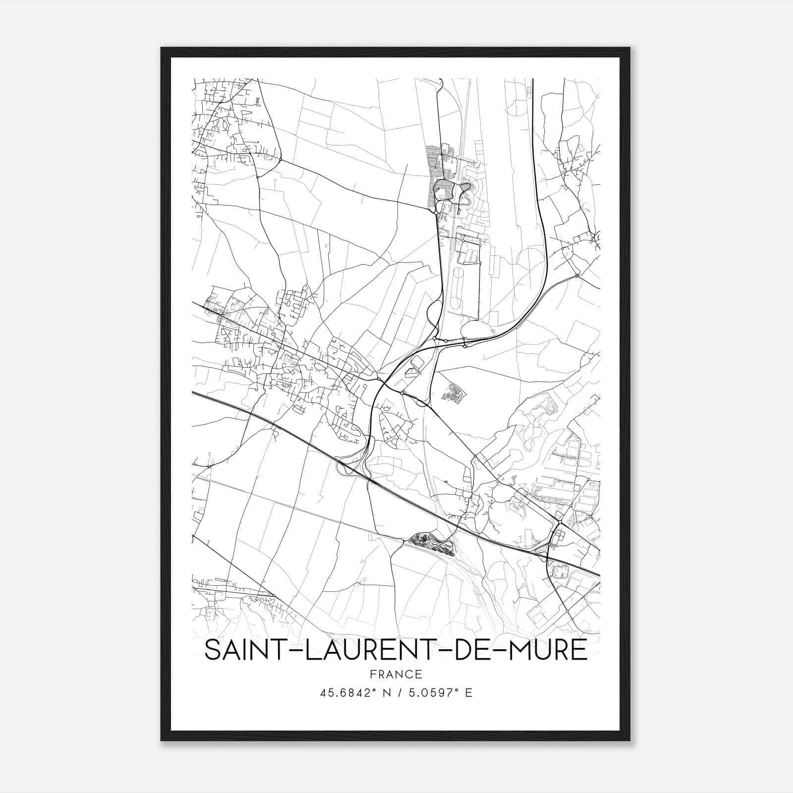 Saint-Laurent-de-Mure France Map Poster, Modern Home Decor Wall Art Print