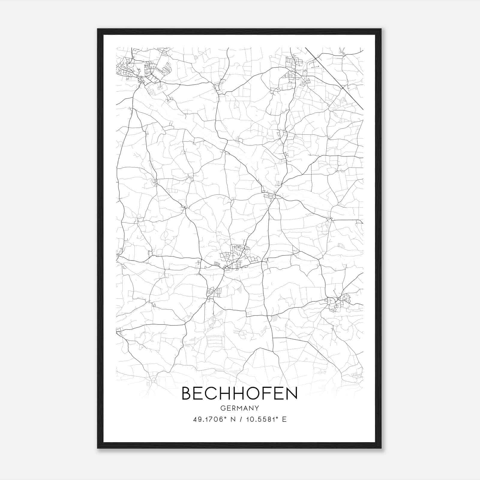 Bechhofen Germany Map Poster, Modern Home Decor Wall Art Print
