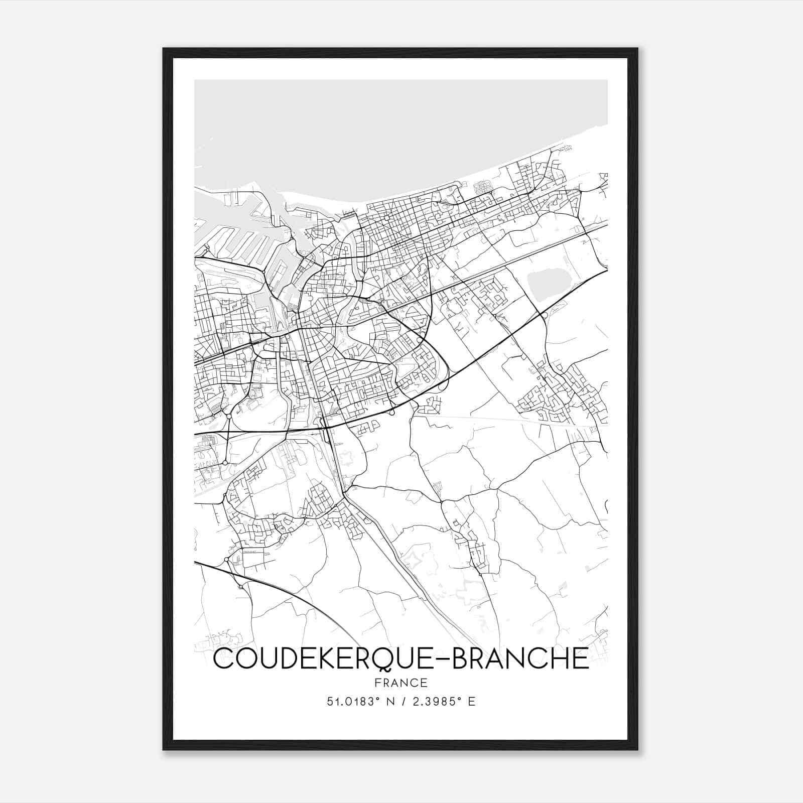 Coudekerque-Branche France Map Poster, Modern Home Decor Wall Art Print