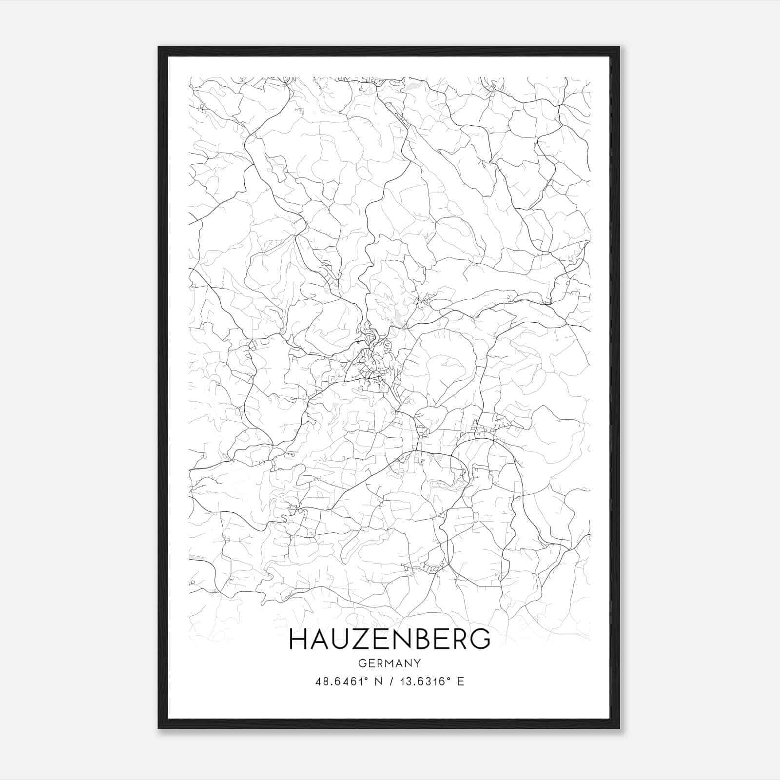 Hauzenberg Germany Map Poster, Modern Home Decor Wall Art Print