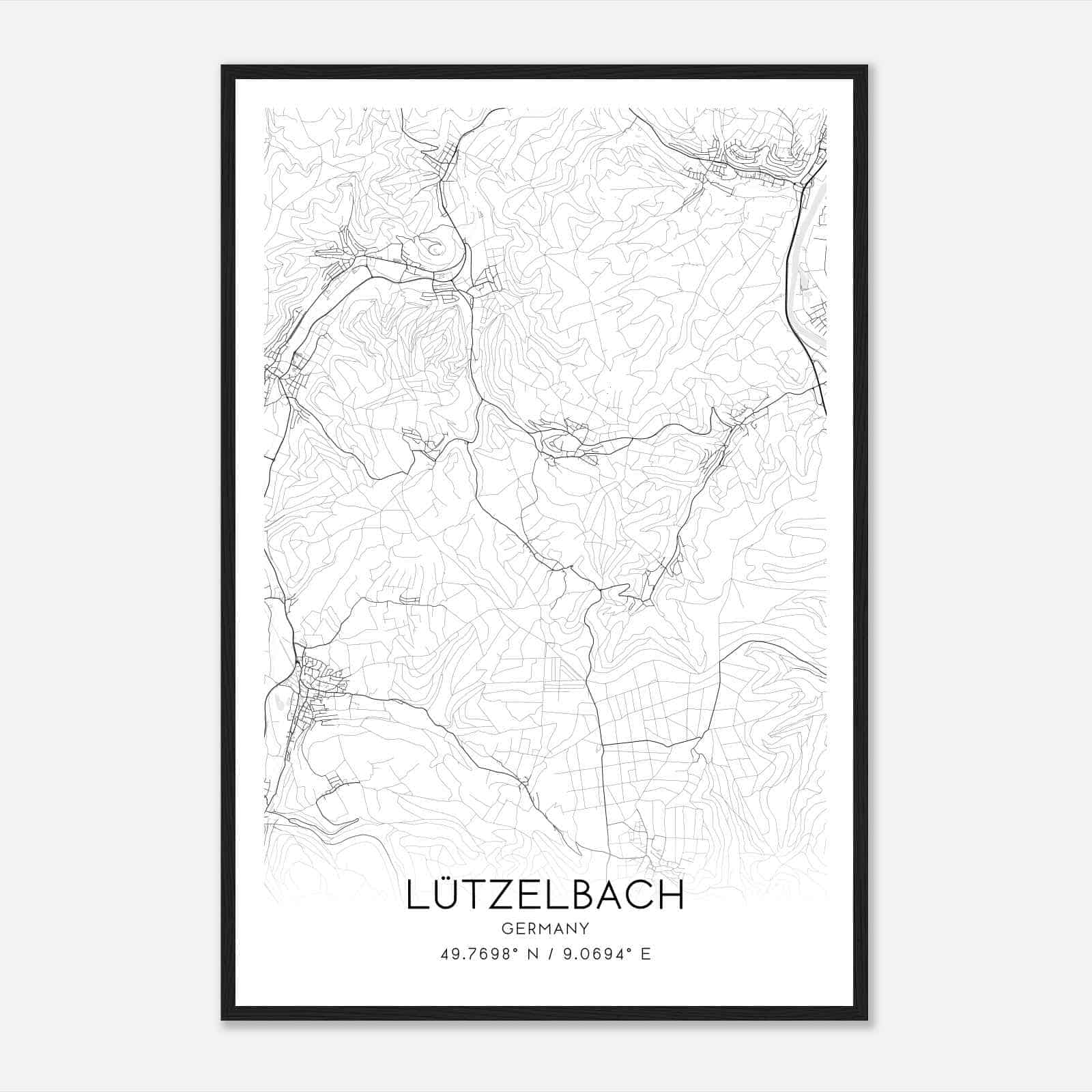 Lutzelbach Germany Map Poster, Modern Home Decor Wall Art Print