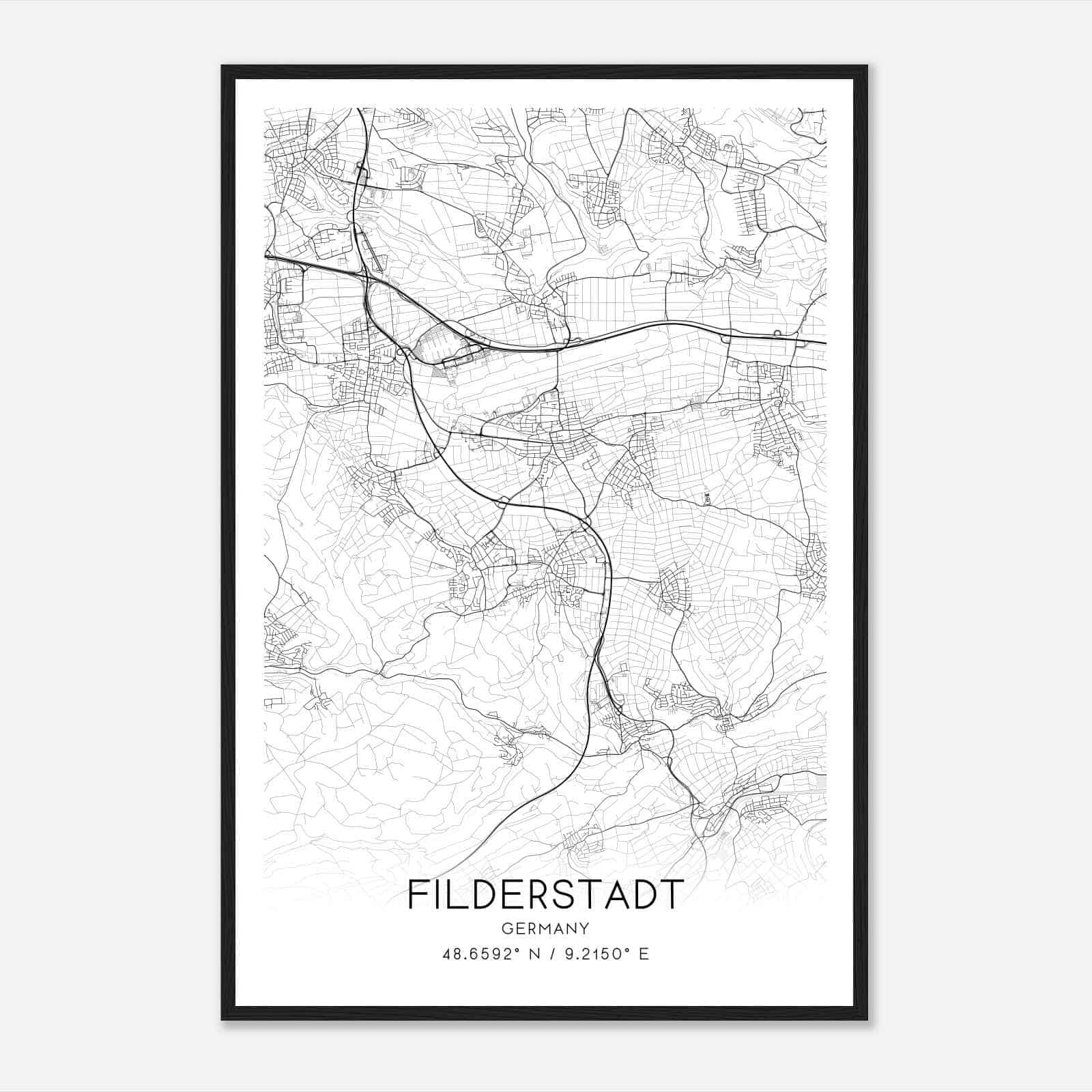 Filderstadt Germany Map Poster, Modern Home Decor Wall Art Print