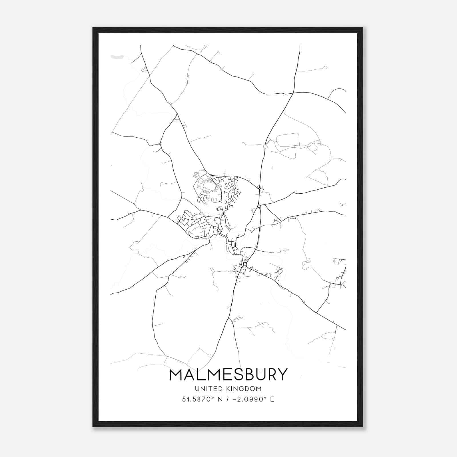 Malmesbury United Kingdom Map Poster, Modern Home Decor Wall Art Print