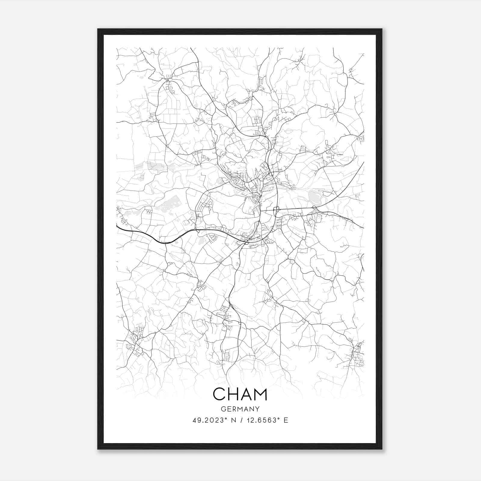 Cham Germany Map Poster, Modern Home Decor Wall Art Print