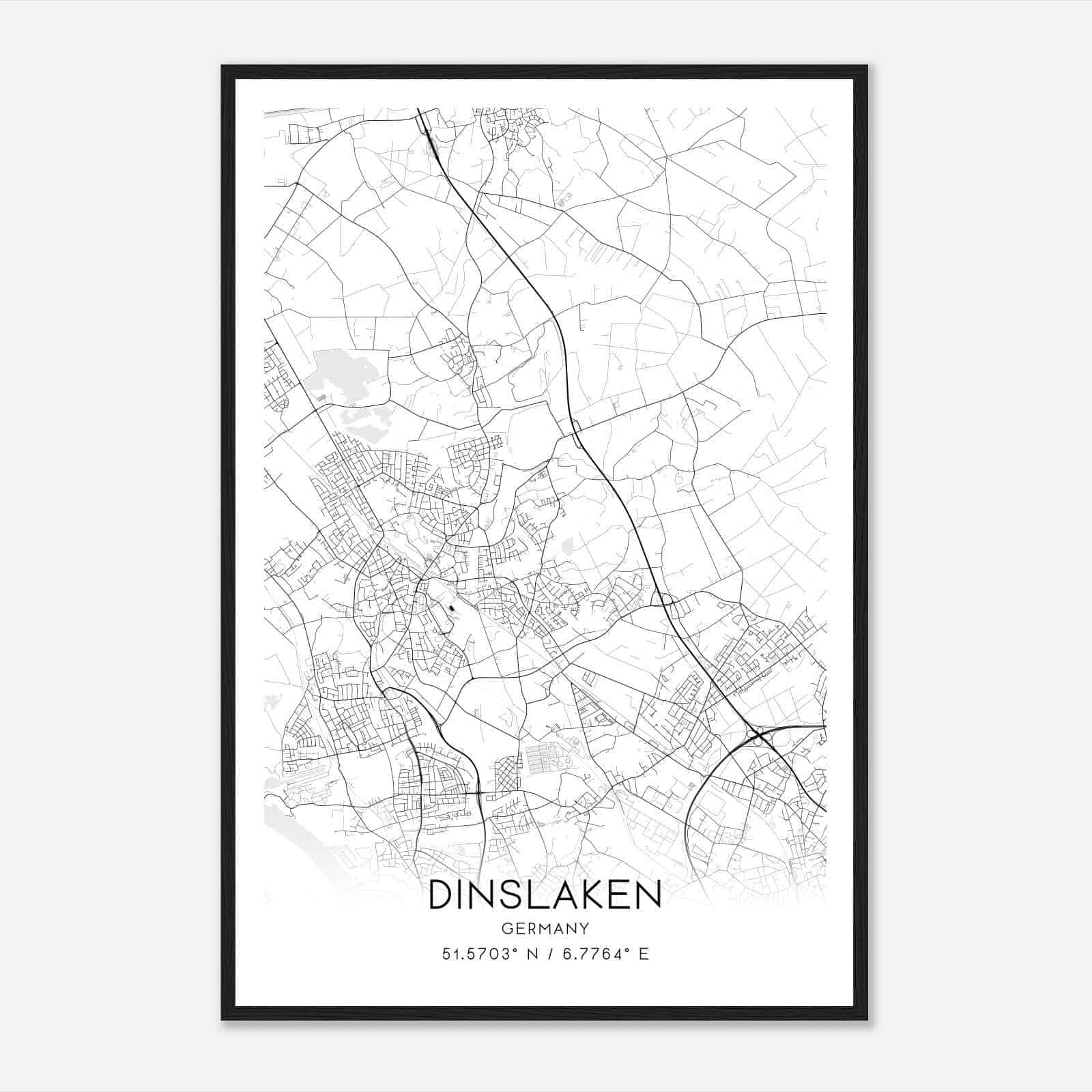 Dinslaken Germany Map Poster, Modern Home Decor Wall Art Print