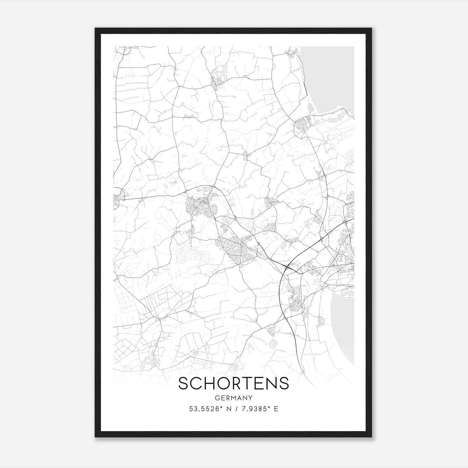 Schortens Germany Map Poster, Modern Home Decor Wall Art Print