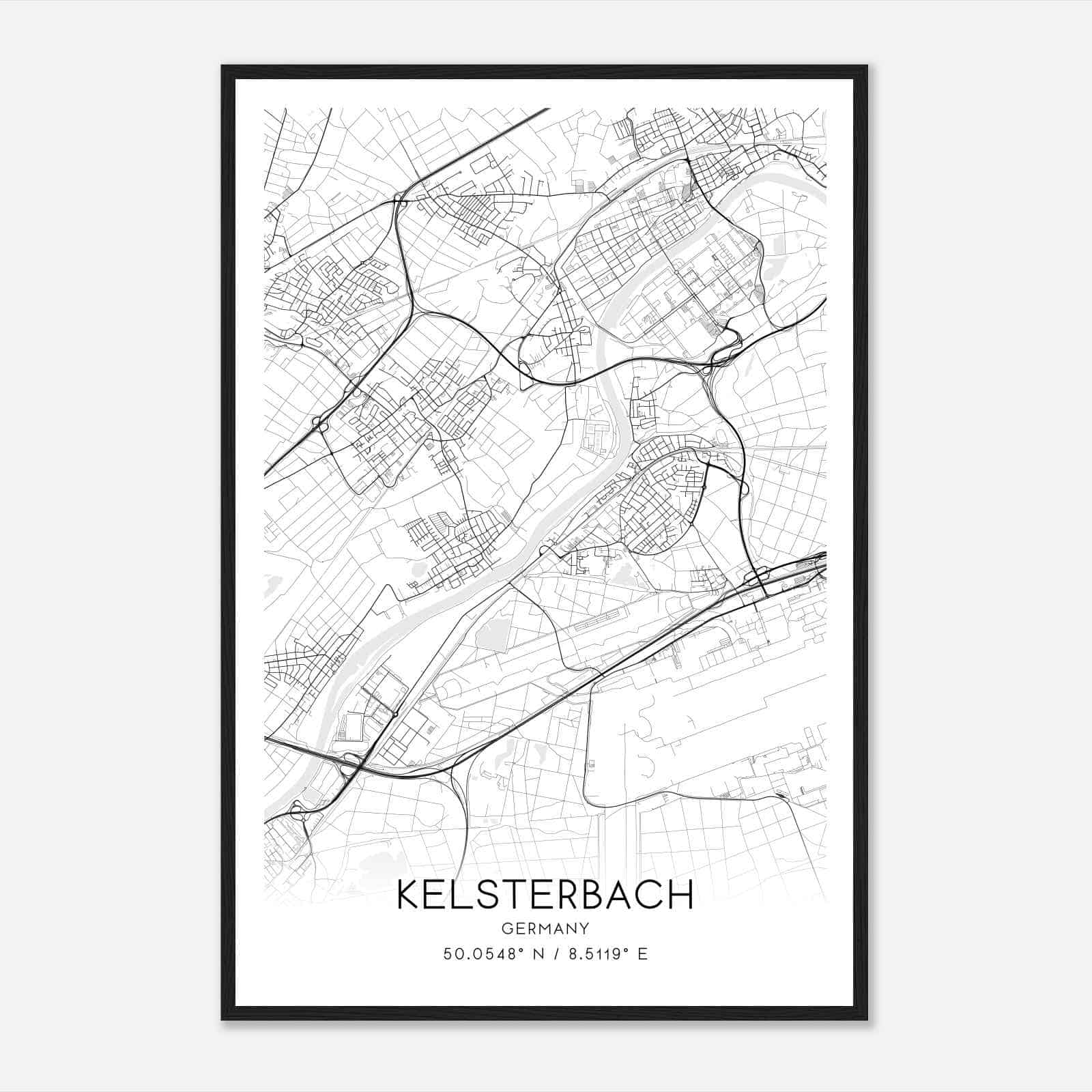 Kelsterbach Germany Map Poster, Modern Home Decor Wall Art Print