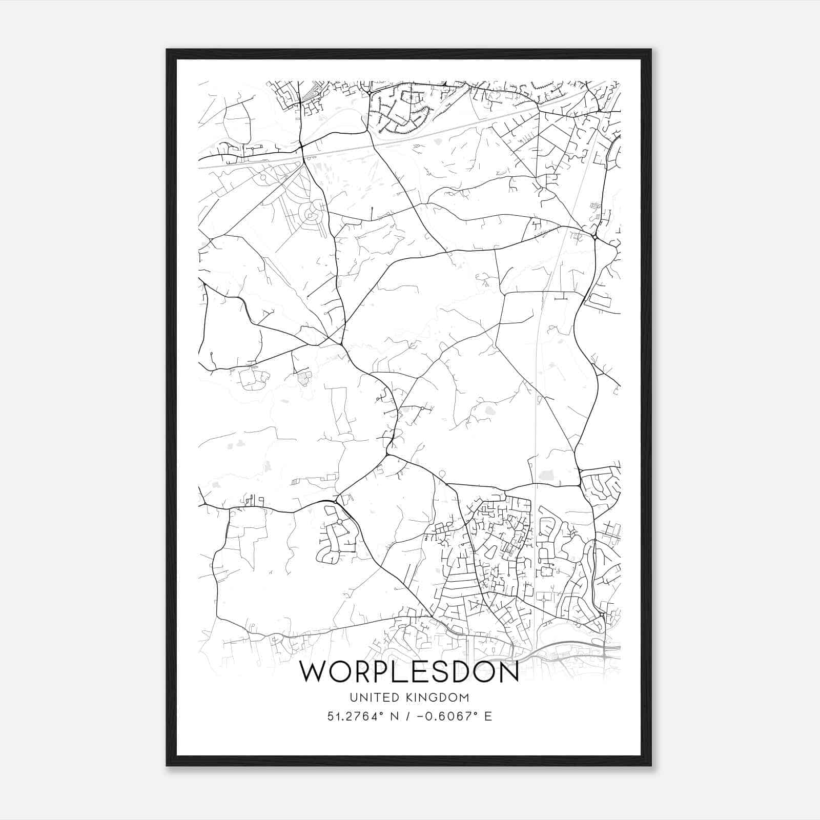 Worplesdon United Kingdom Map Poster, Modern Home Decor Wall Art Print
