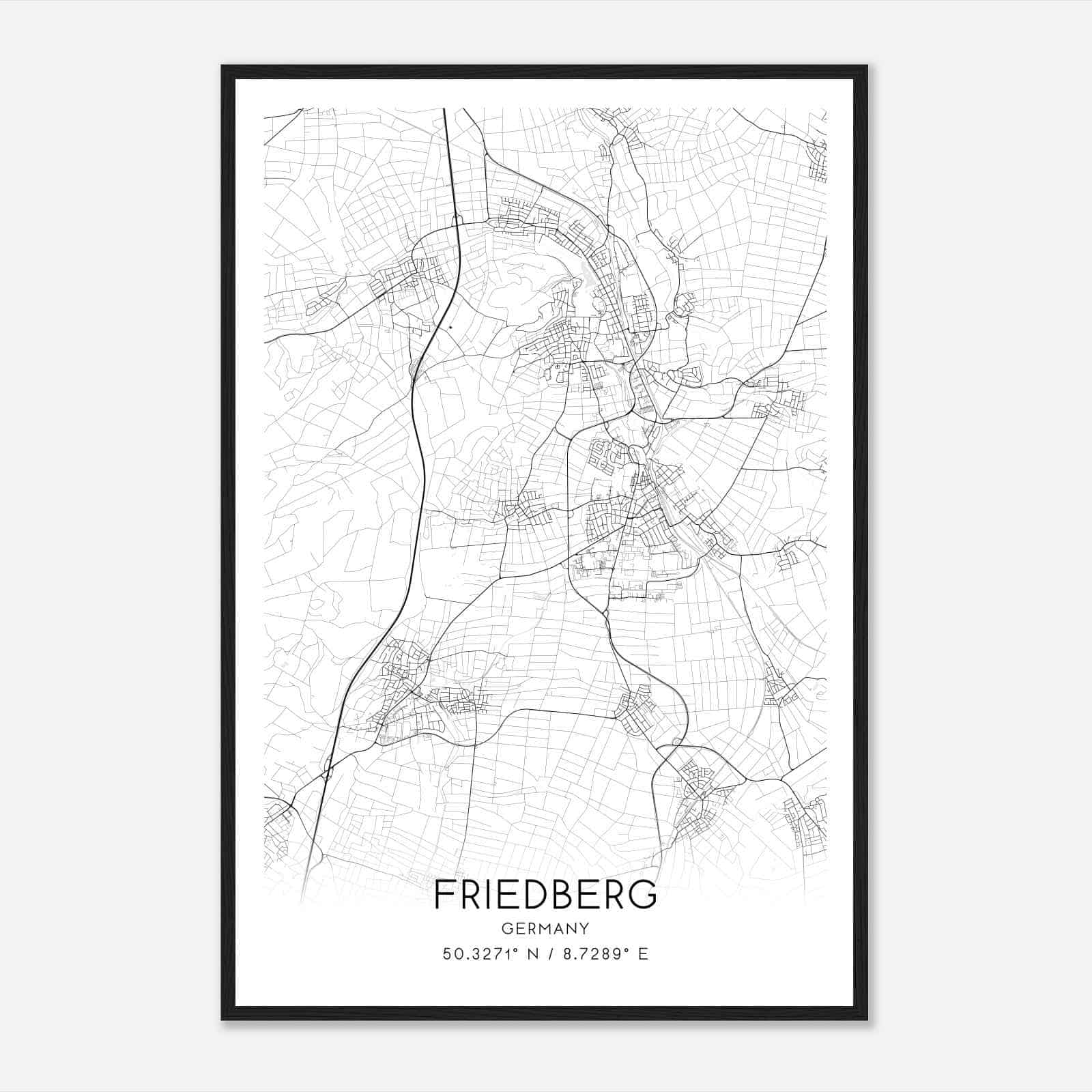 Friedberg Germany Map Poster, Modern Home Decor Wall Art Print