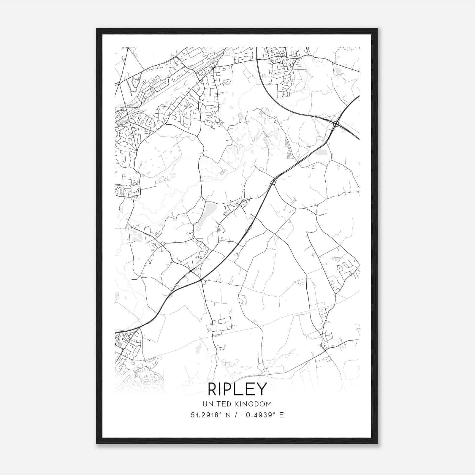 Ripley United Kingdom Map Poster, Modern Home Decor Wall Art Print Ripley United Kingdom Map Poster, Modern Home Decor Wall Art Print