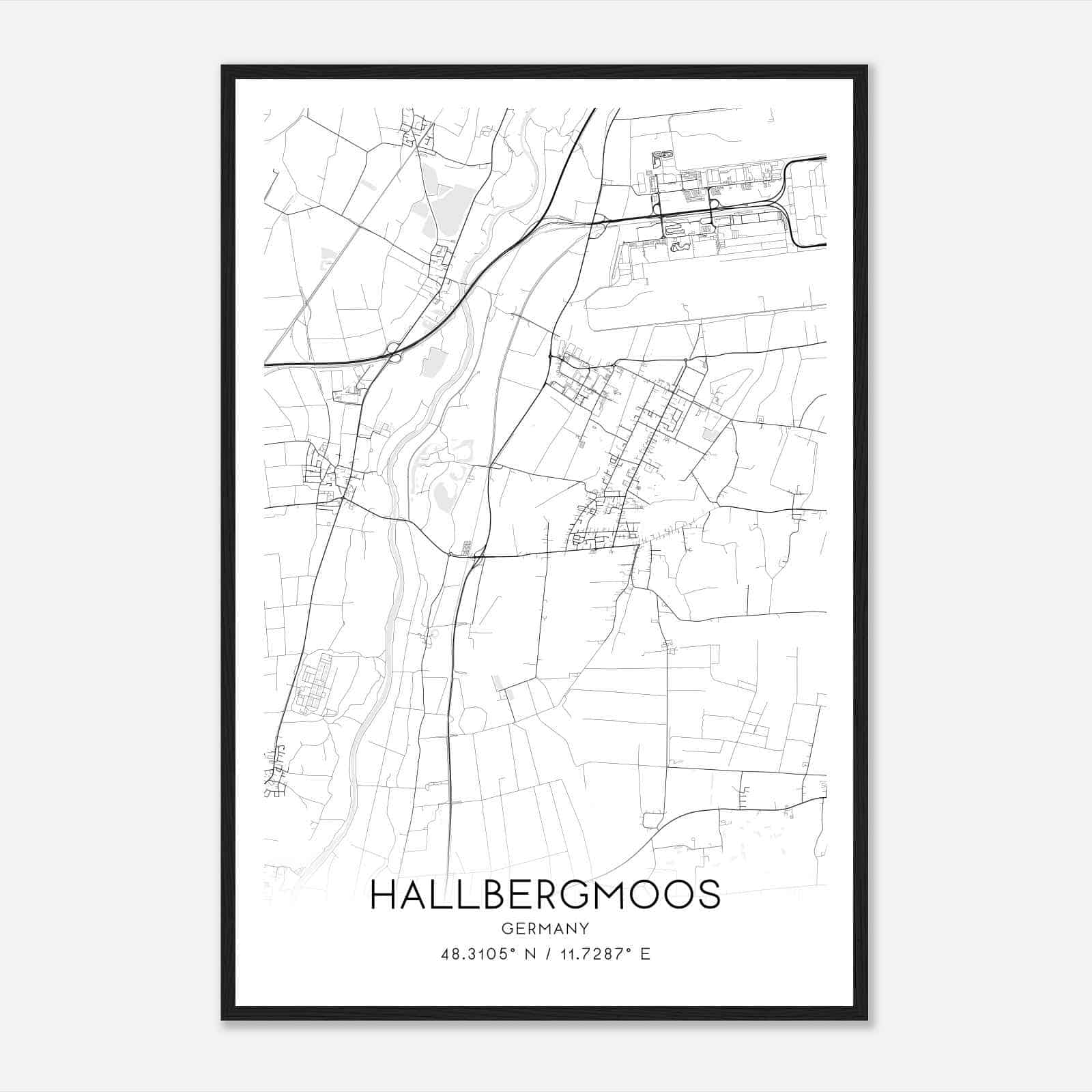 Hallbergmoos Germany Map Poster, Modern Home Decor Wall Art Print