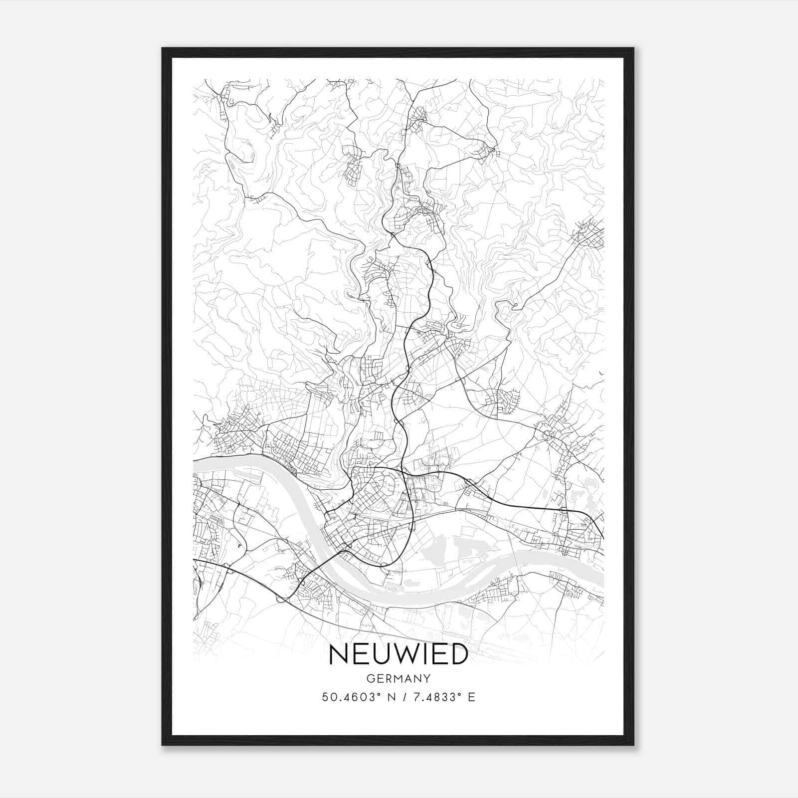 Neuwied Germany Map Poster, Modern Home Decor Wall Art Print