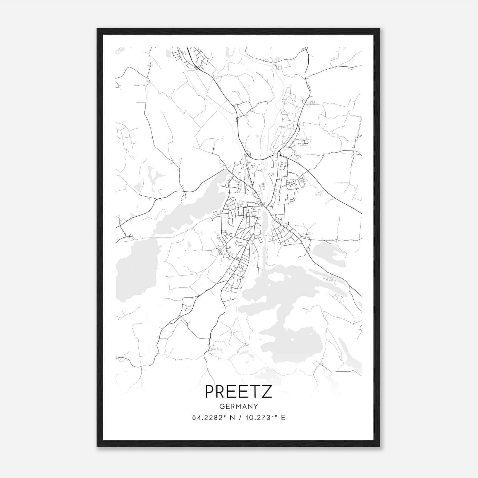 Preetz Germany Map Poster, Modern Home Decor Wall Art Print