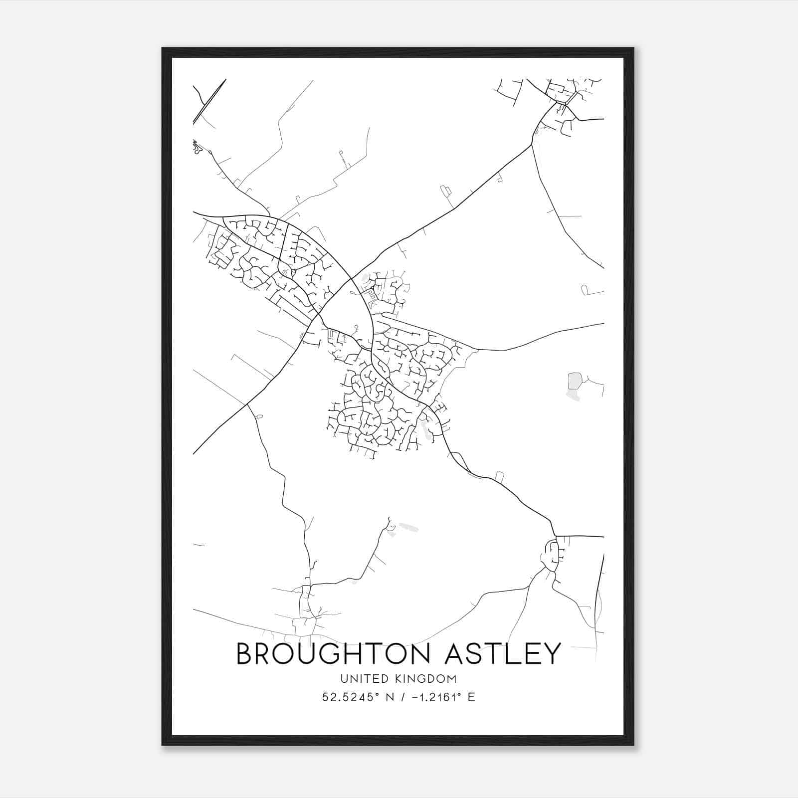 Broughton Astley United Kingdom Map Poster, Modern Home Decor Wall Art Print