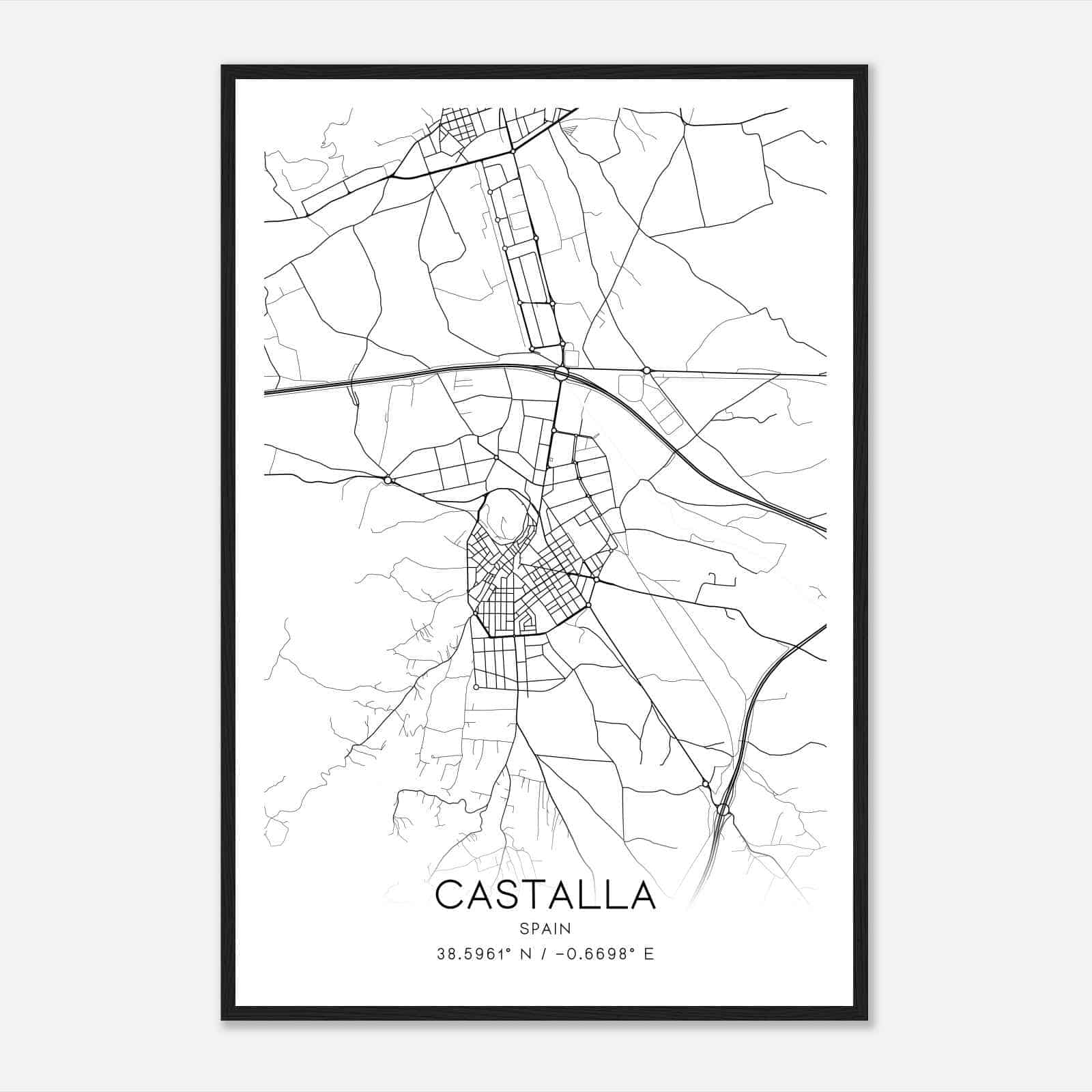 Castalla Spain Map Poster, Modern Home Decor Wall Art Print