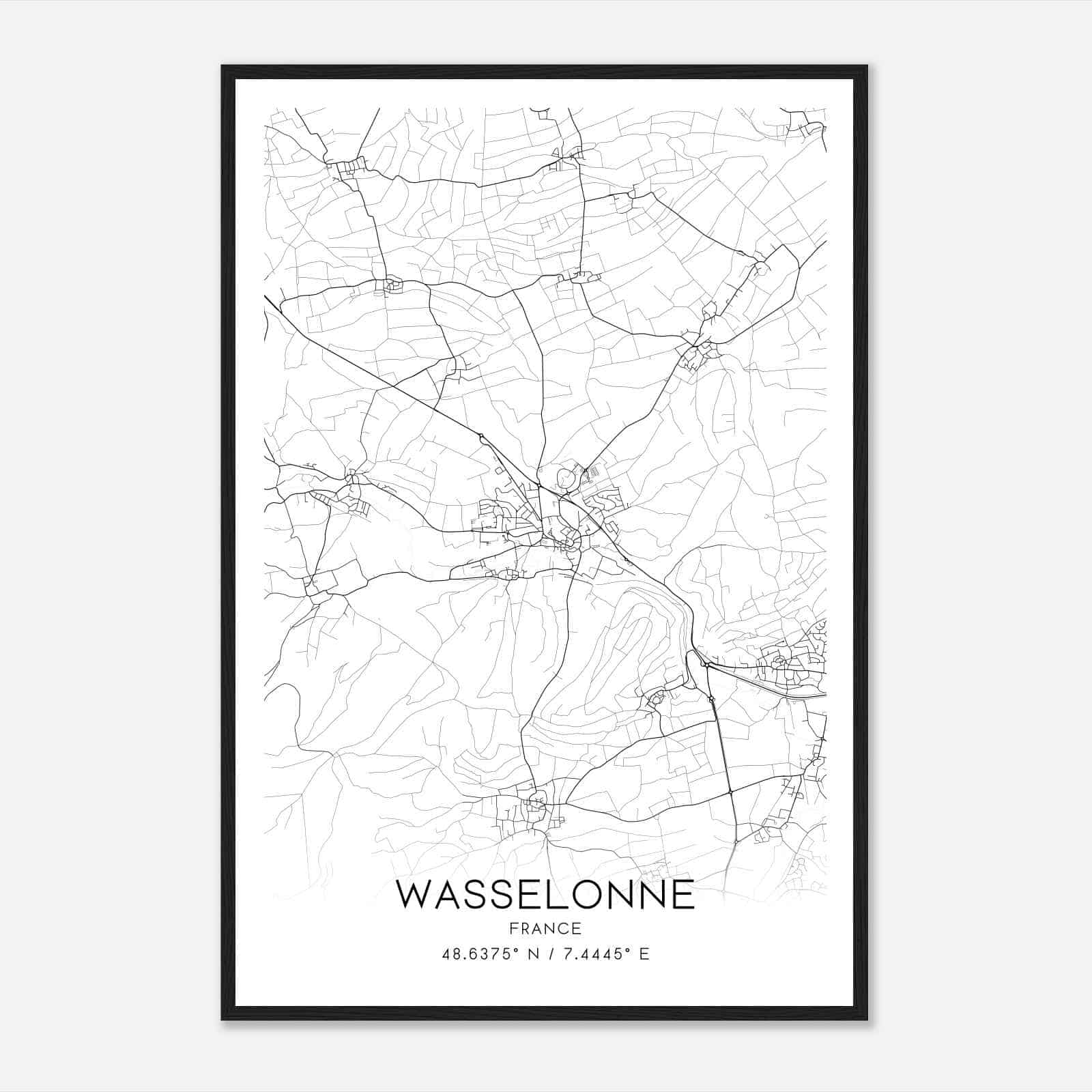 Wasselonne France Map Poster, Modern Home Decor Wall Art Print