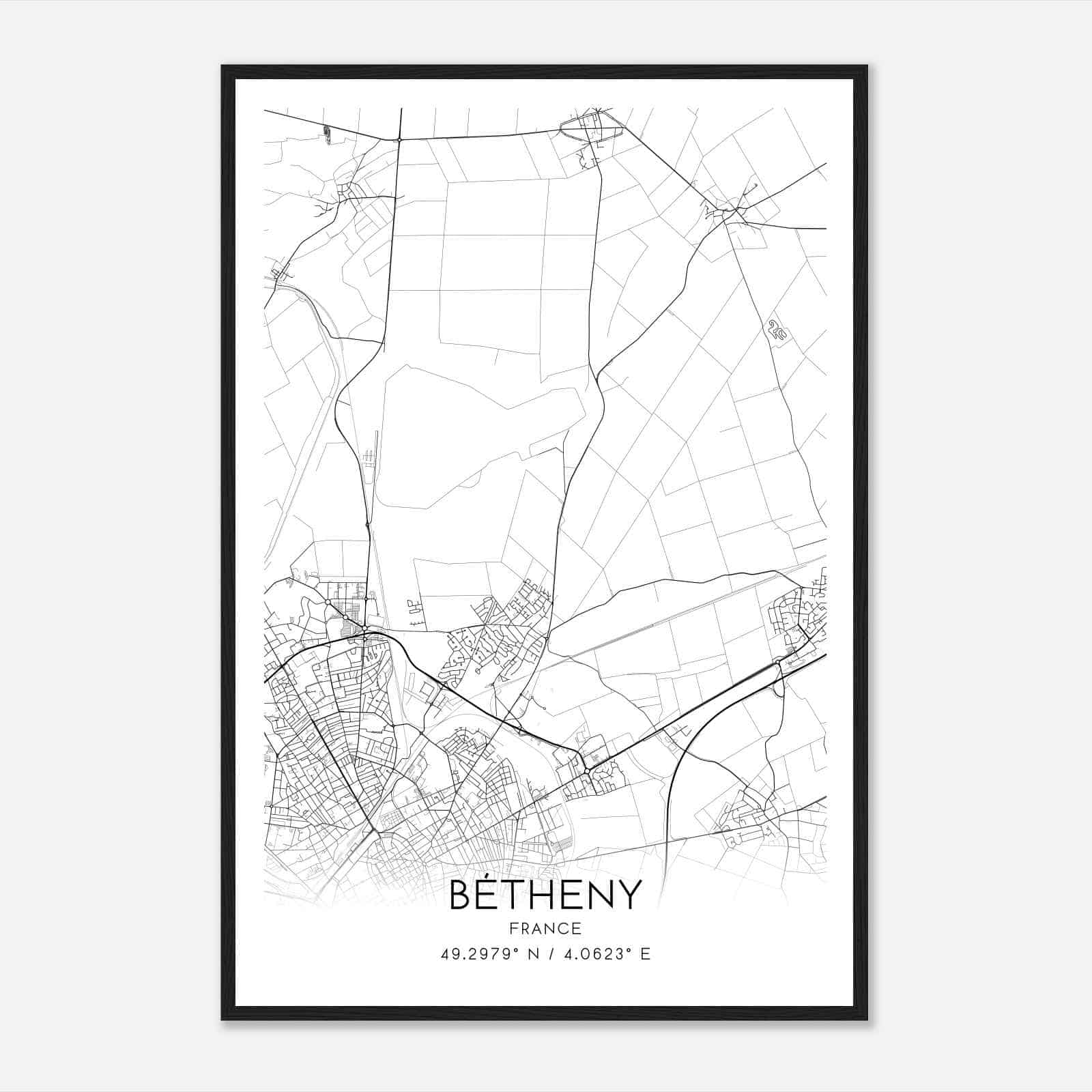 Betheny France Map Poster, Modern Home Decor Wall Art Print