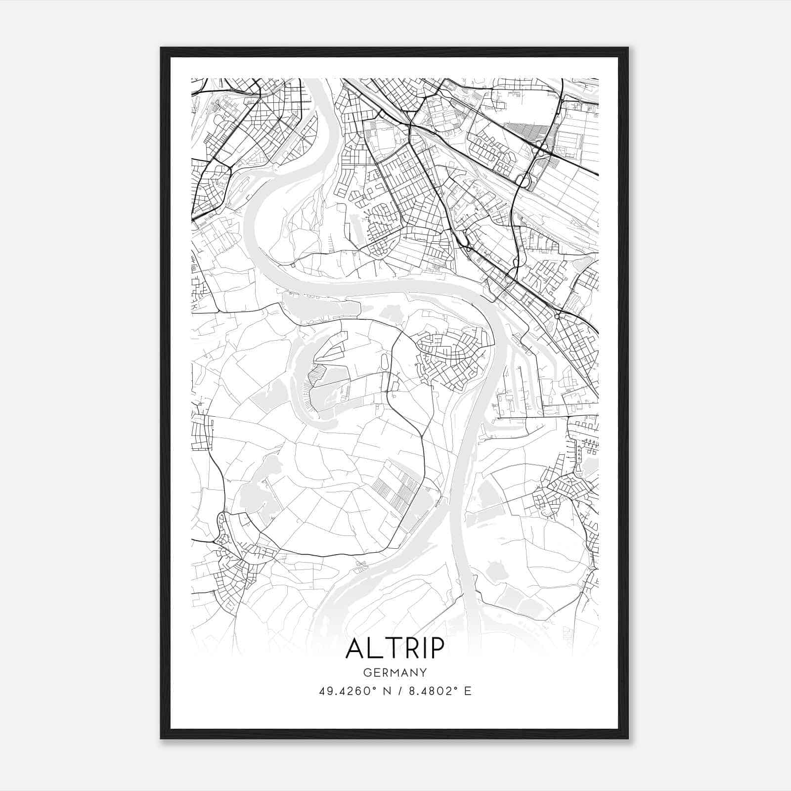 Altrip Germany Map Poster, Modern Home Decor Wall Art Print